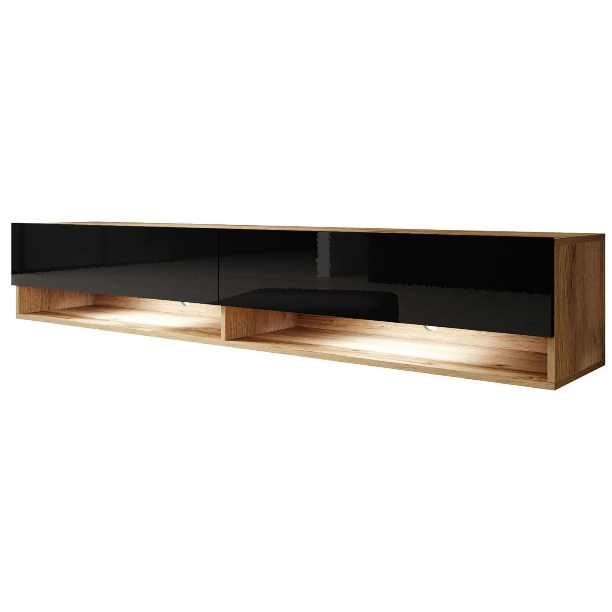 Asino - TV-Meubel met verlichting - Zwart/eiken - 180 cm