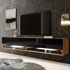Asino - TV-Meubel met verlichting - Zwart/eiken - 180 cm
