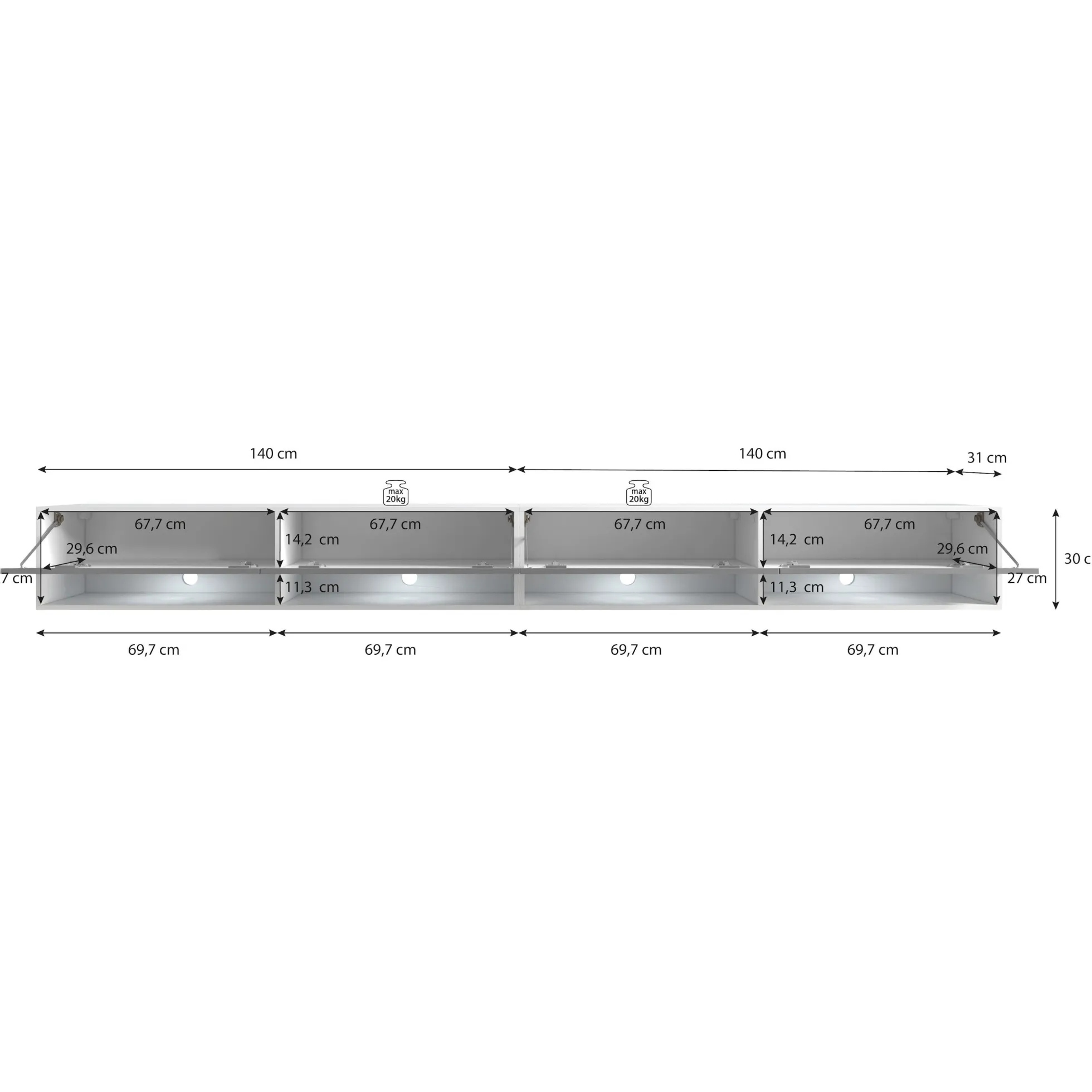 Asino - TV-Meubel met verlichting - Mat zwart - 280 cm