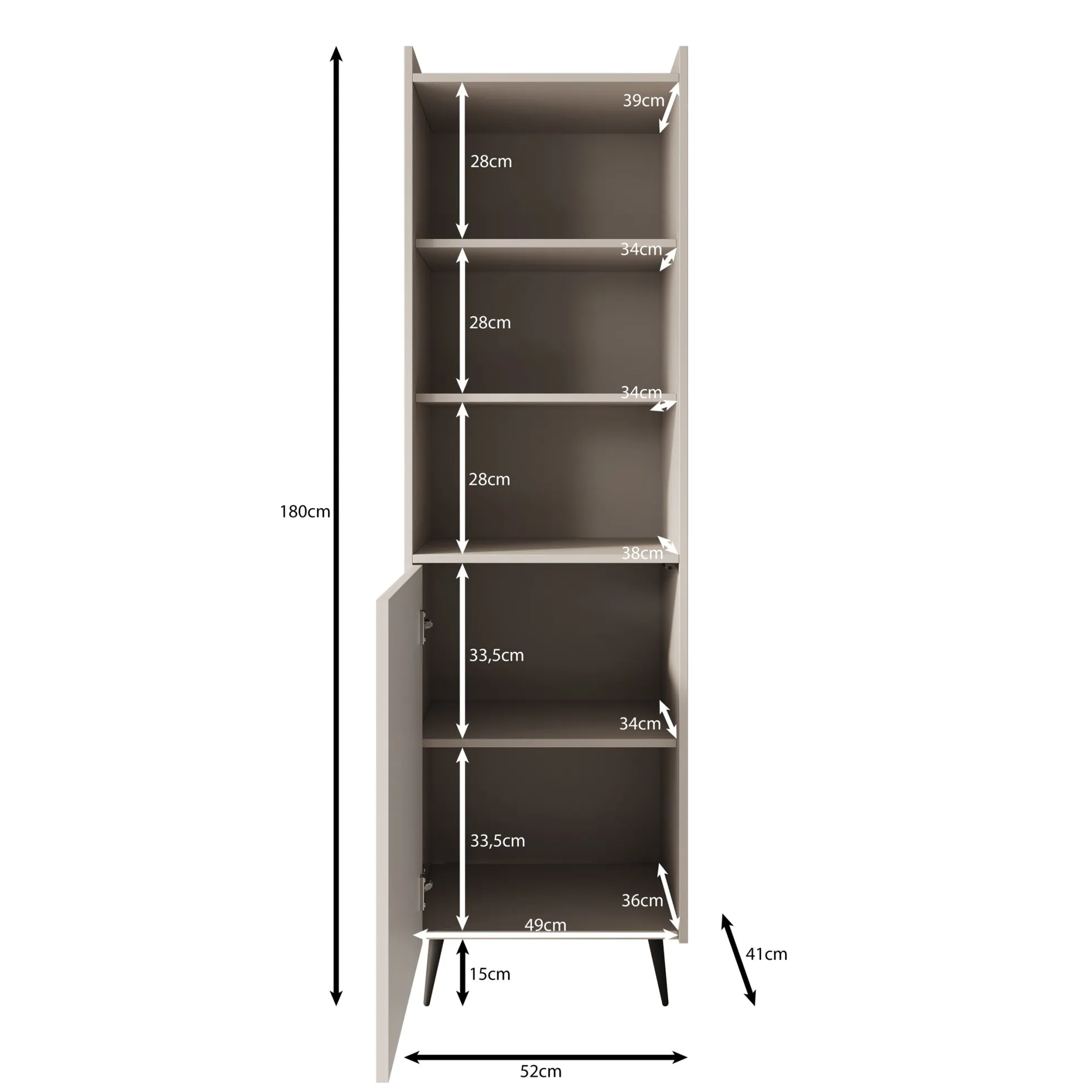 Asty - Boekenkast - Beige - 52x41x180 cm