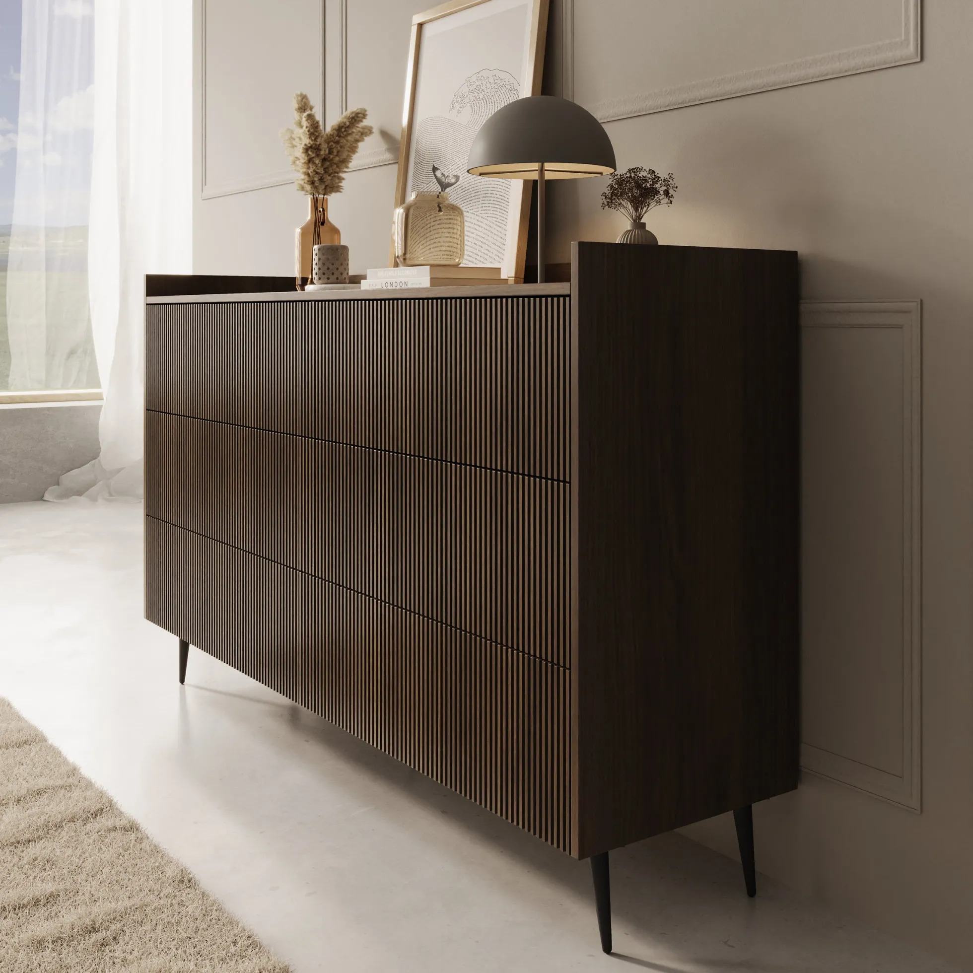 Asty - Ladekast met 6 lades - Donker eiken - 150x41x92 cm