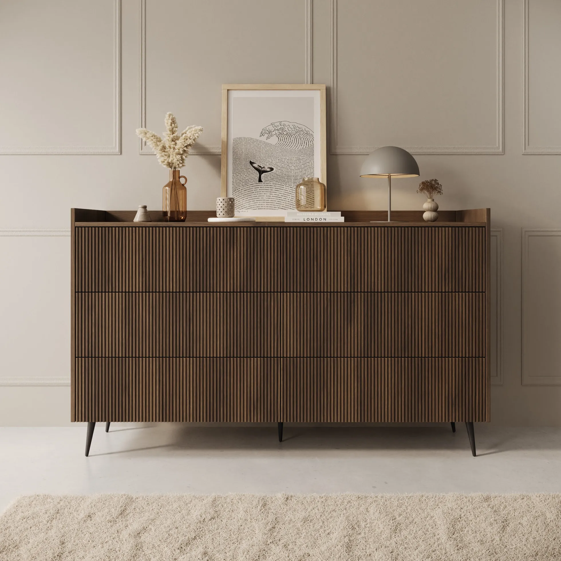 Asty - Ladekast met 6 lades - Donker eiken - 150x41x92 cm