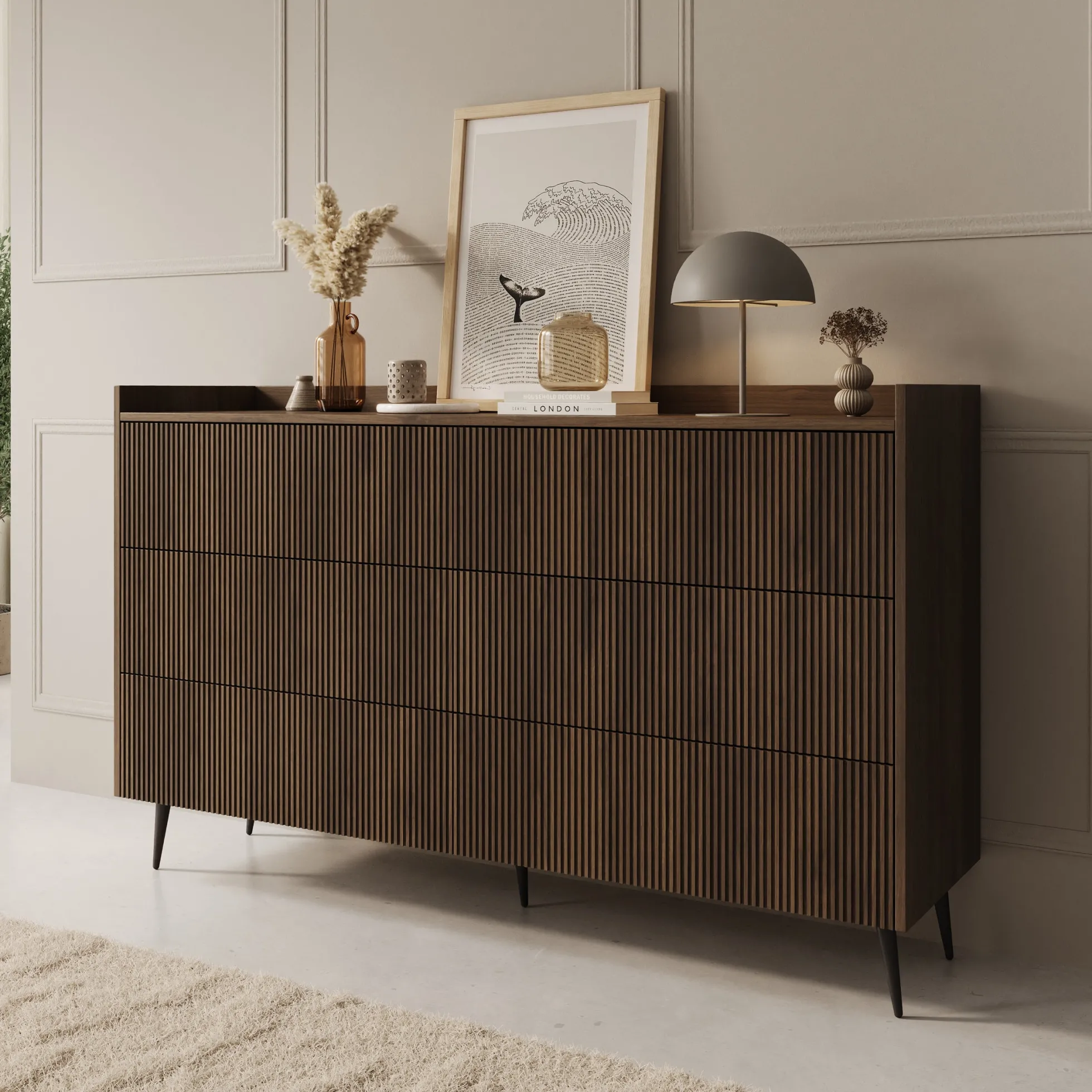 Asty - Ladekast met 6 lades - Donker eiken - 150x41x92 cm