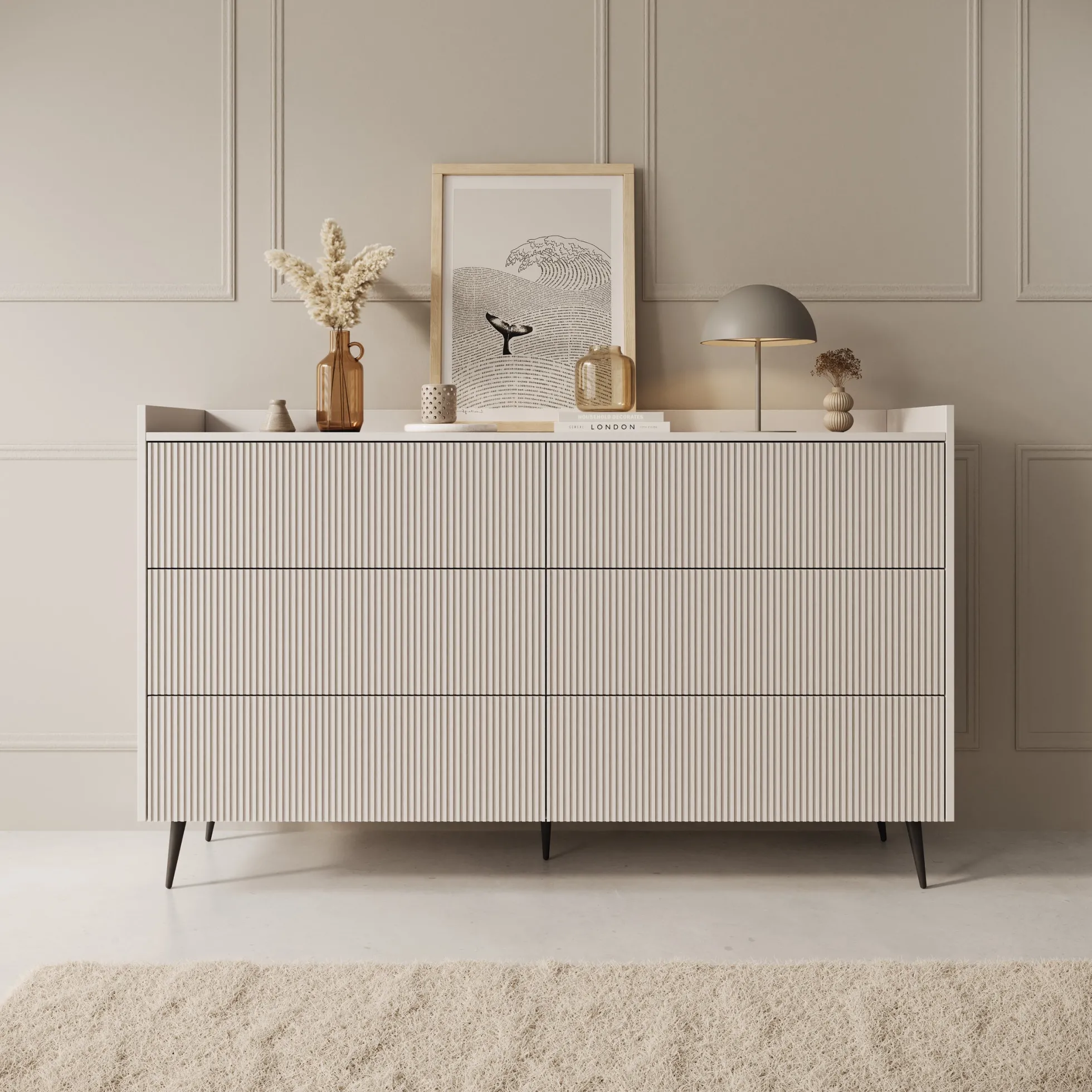 Asty - Ladekast met 6 lades - Beige - 150x41x92 cm