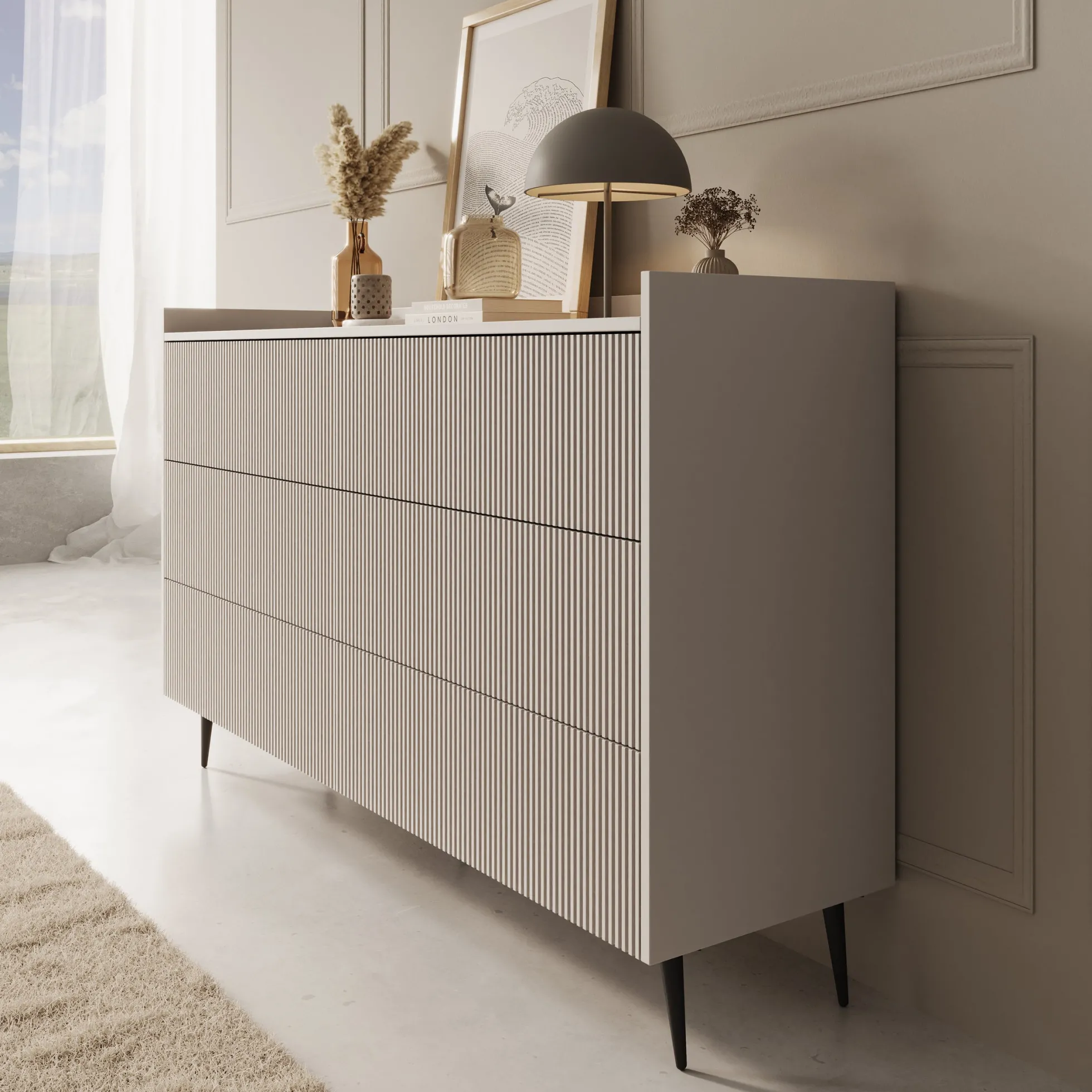 Asty - Ladekast met 6 lades - Beige - 150x41x92 cm