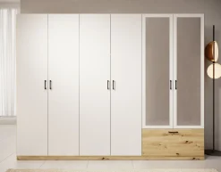 Audrey - Kledingkast 6-deurs en spiegel - Wit - 270x54x210 cm