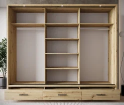 Autumn - Kledingkast met 3 schuifdeuren - Eiken - 250x63x215 cm