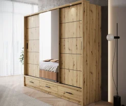 Autumn - Kledingkast met 3 schuifdeuren - Eiken - 250x63x215 cm