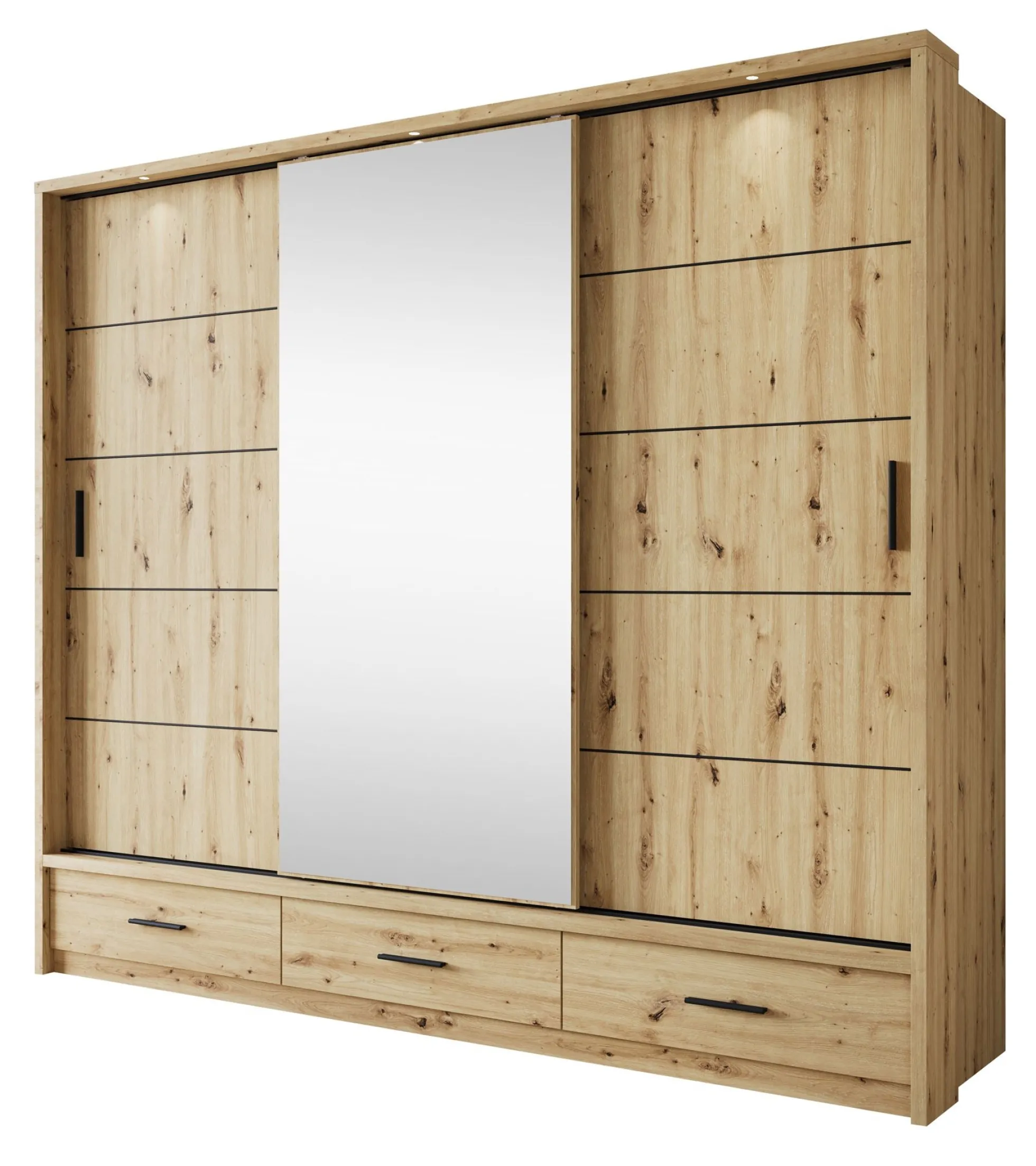 Autumn - Kledingkast met 3 schuifdeuren - Eiken - 250x63x215 cm