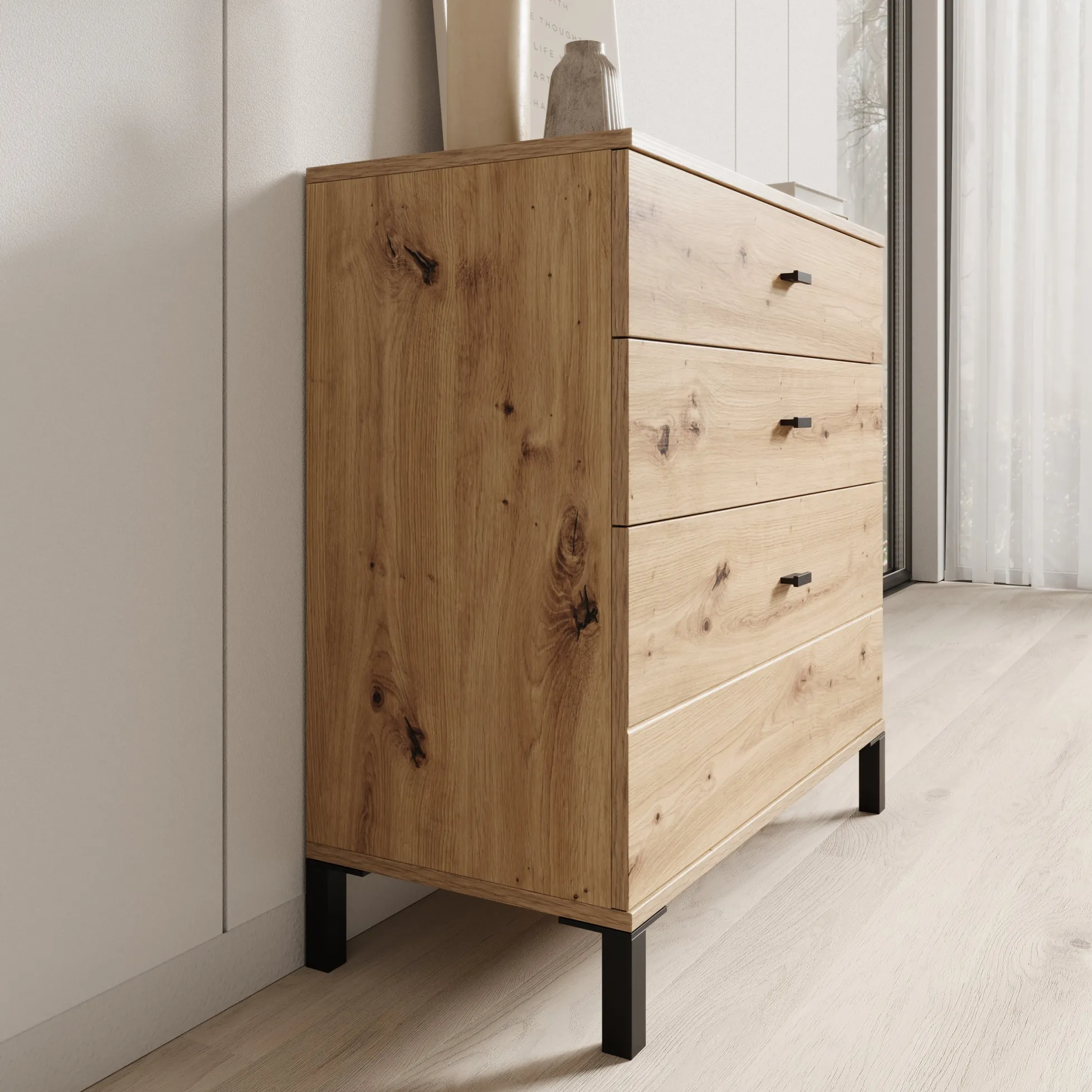 Avellio - Ladekast met 3 lades - Eikenpatroon - 77x35x78 cm