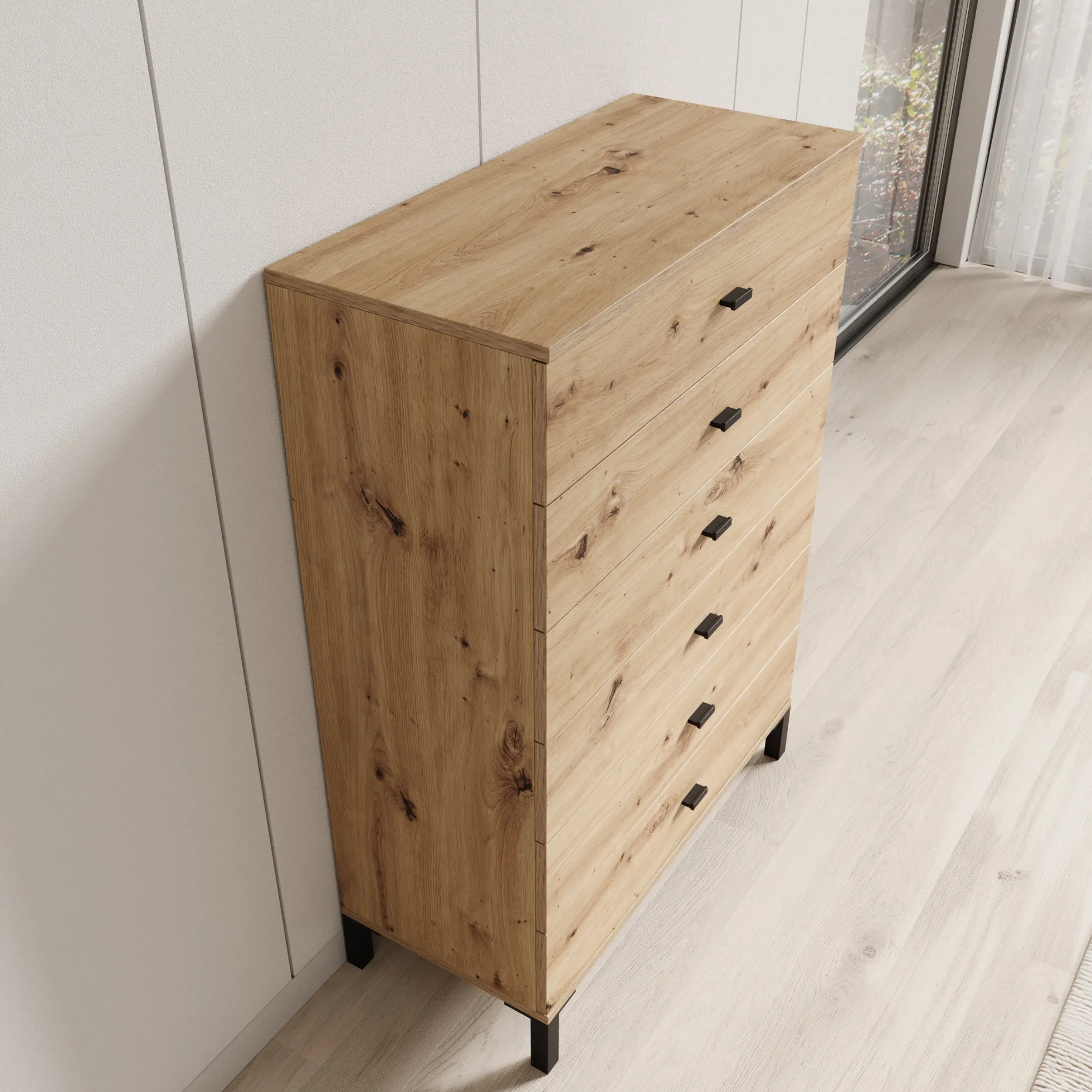 Avellio - Ladekast met 6 lades - Eikenpatroon - 77x35x110 cm