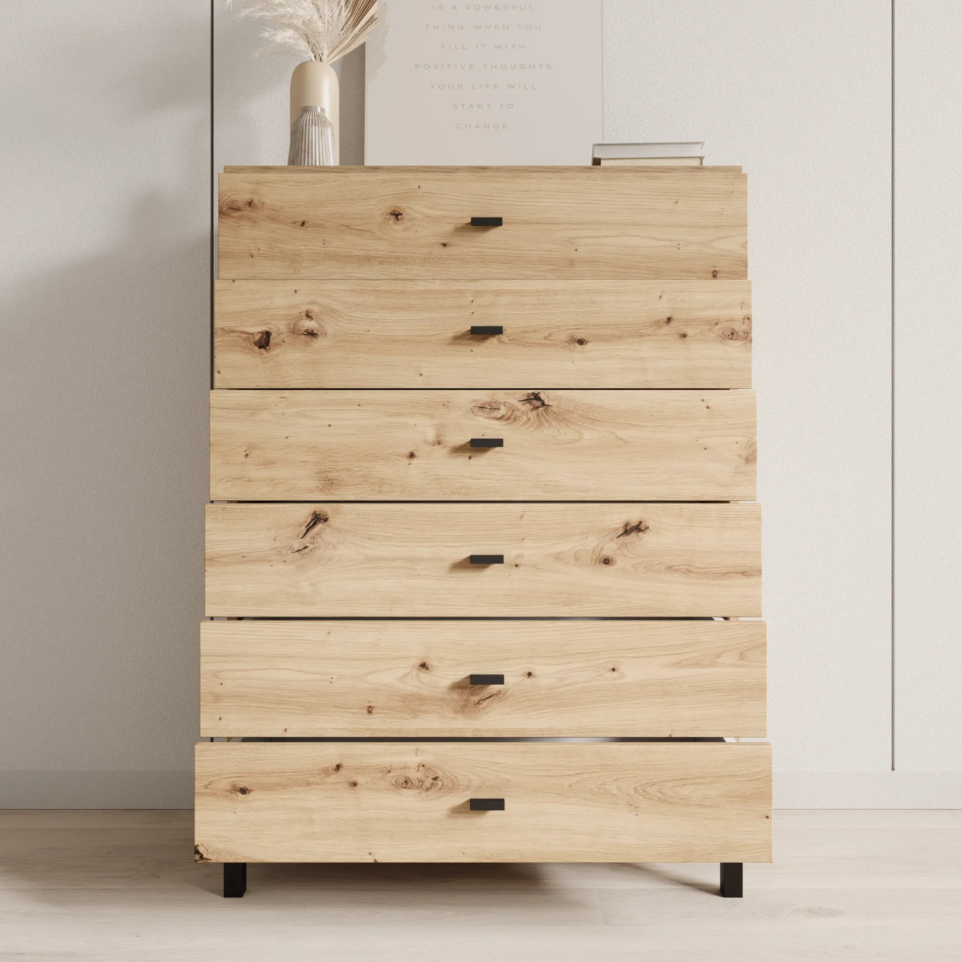 Avellio - Ladekast met 6 lades - Eikenpatroon - 77x35x110 cm