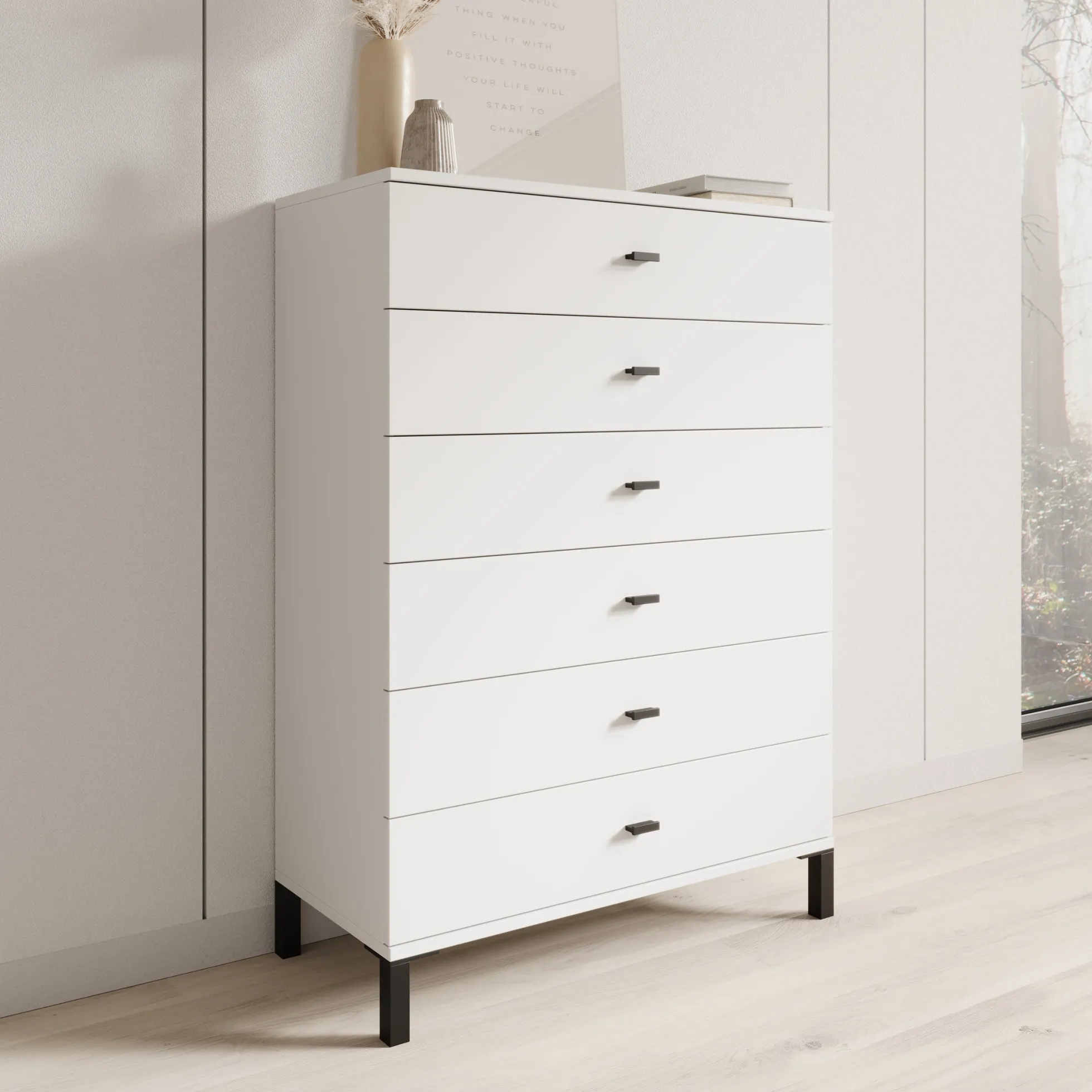 Avellio - Ladekast met 6 lades - Wit - 77x35x110 cm