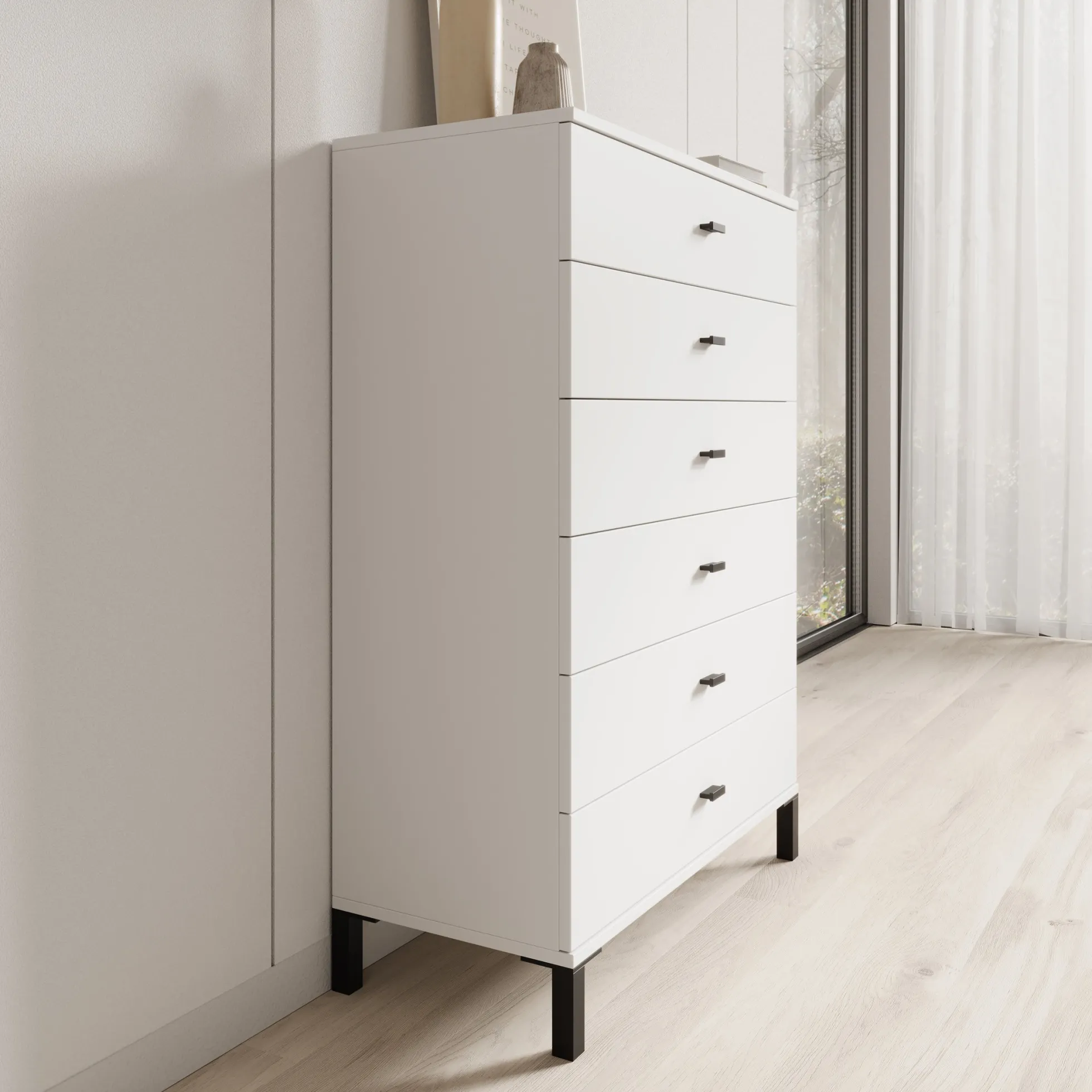 Avellio - Ladekast met 6 lades - Wit - 77x35x110 cm