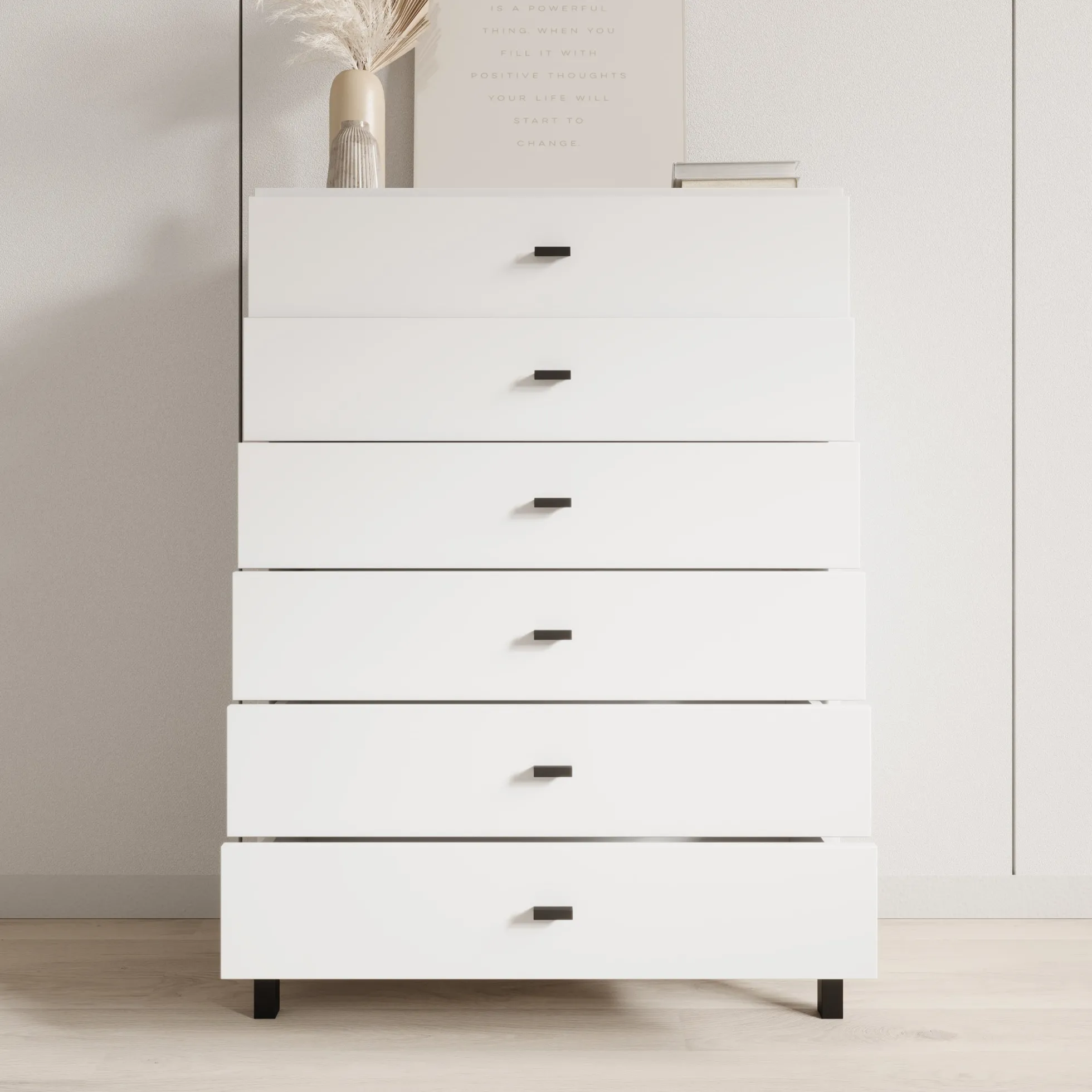 Avellio - Ladekast met 6 lades - Wit - 77x35x110 cm