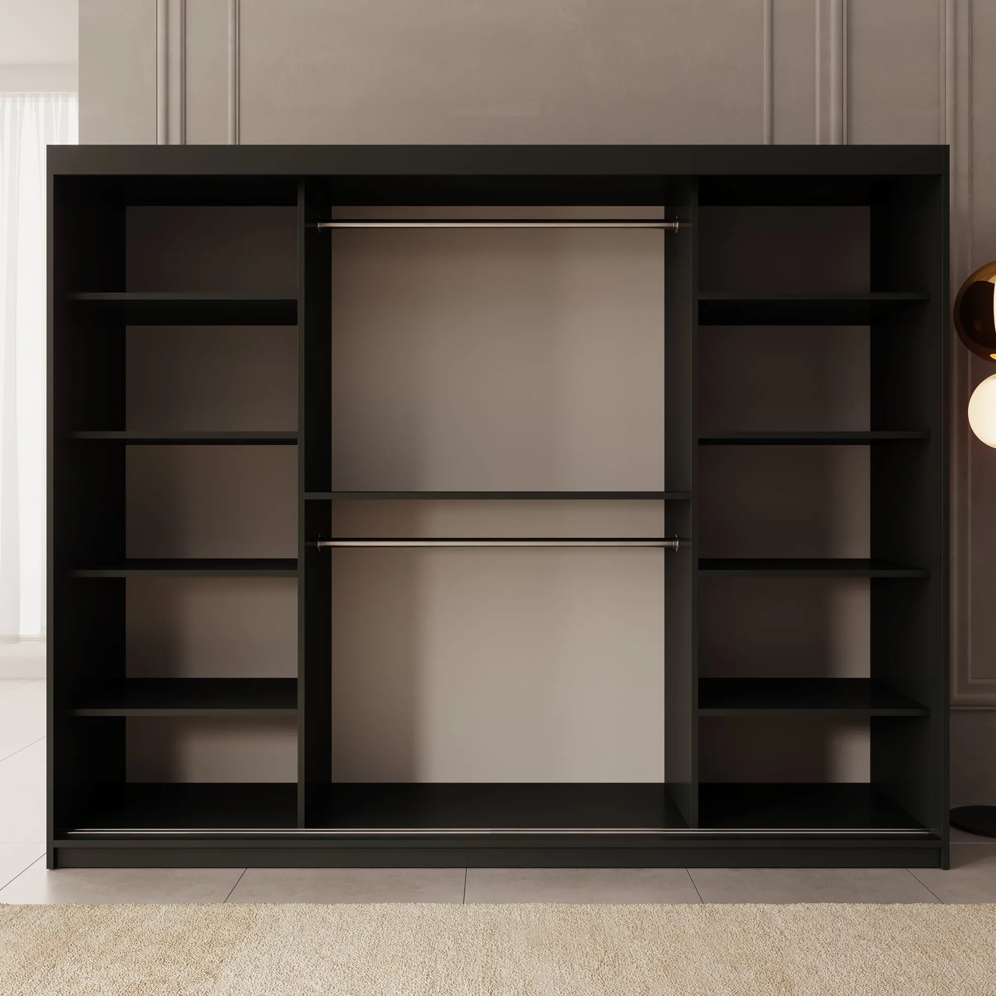 Azai - Kledingkast met schuifdeuren - Zwart - 250x62x200 cm