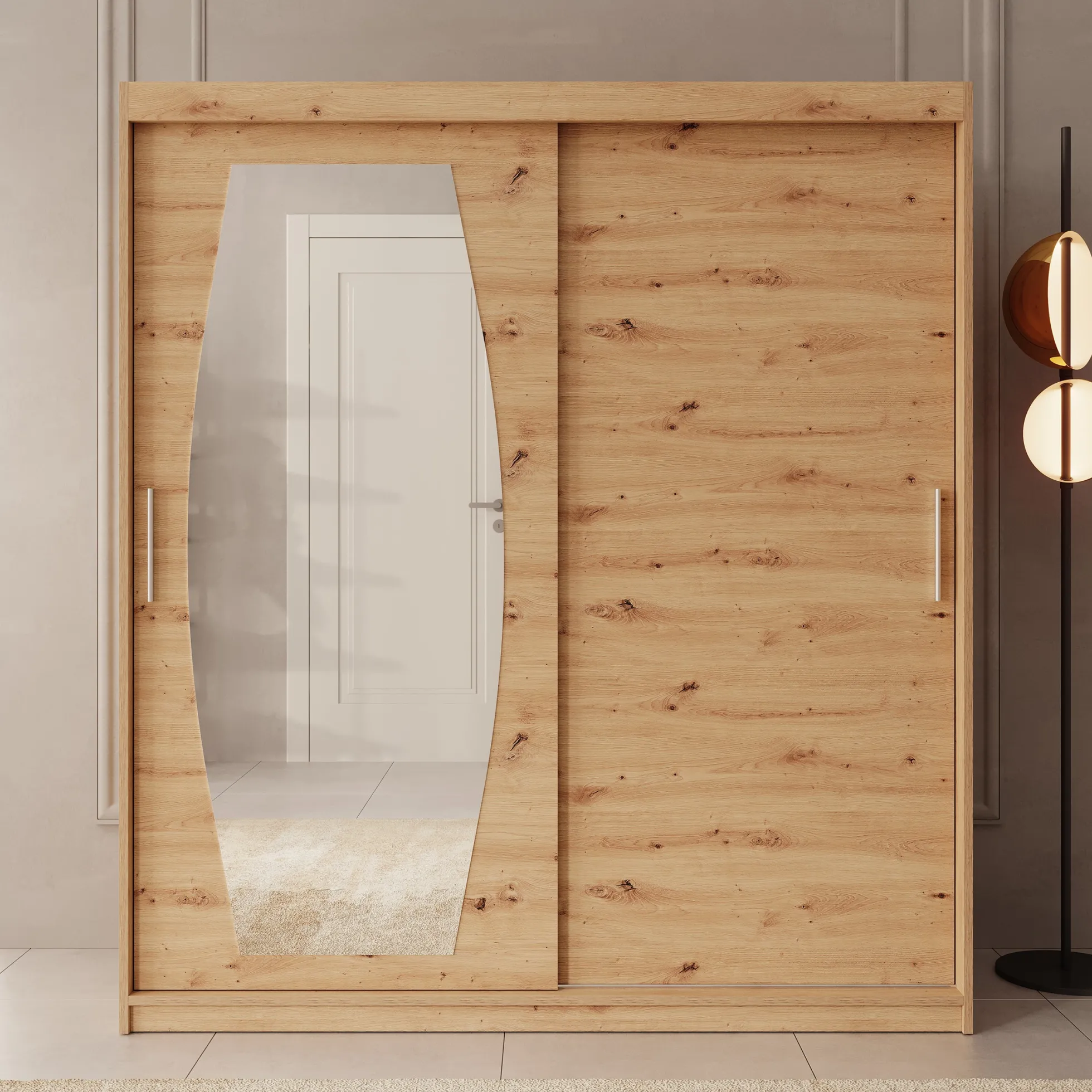 Azai - Kledingkast met schuifdeuren - Eiken - 180x62x200 cm