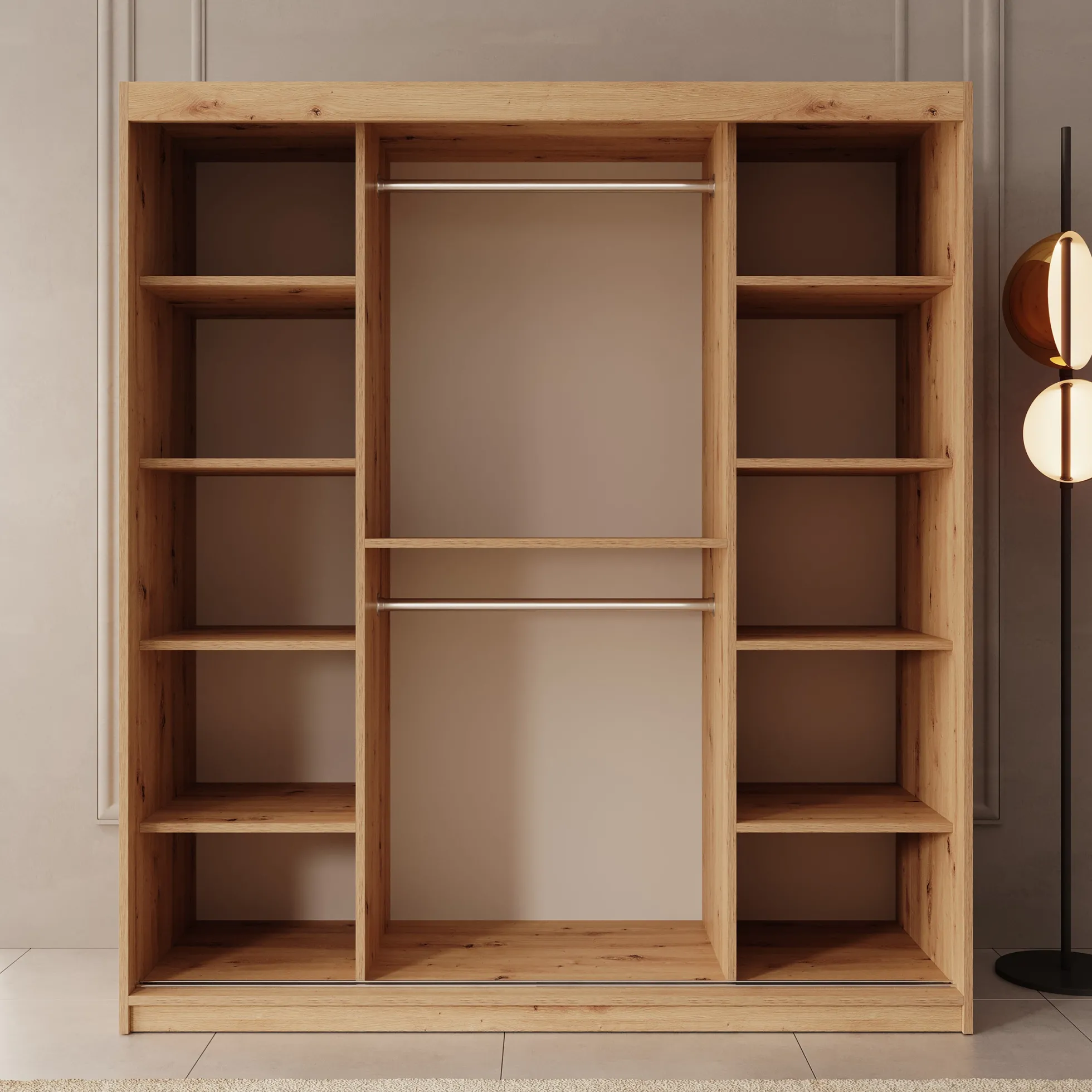 Azai - Kledingkast met schuifdeuren - Eiken - 180x62x200 cm