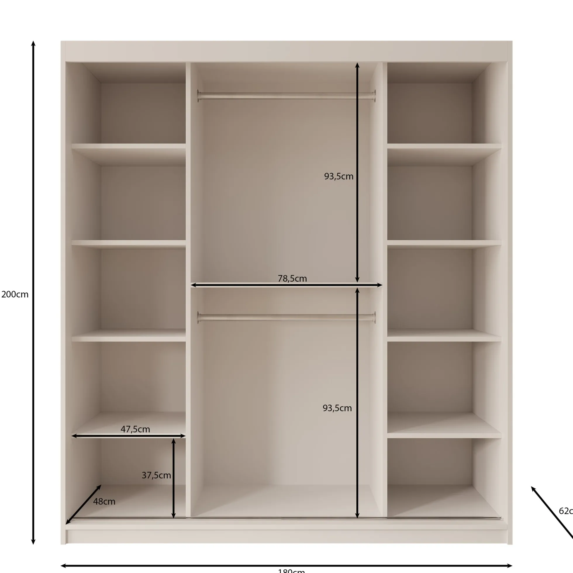 Azai - Kledingkast met schuifdeuren - Wit - 180x62x200 cm
