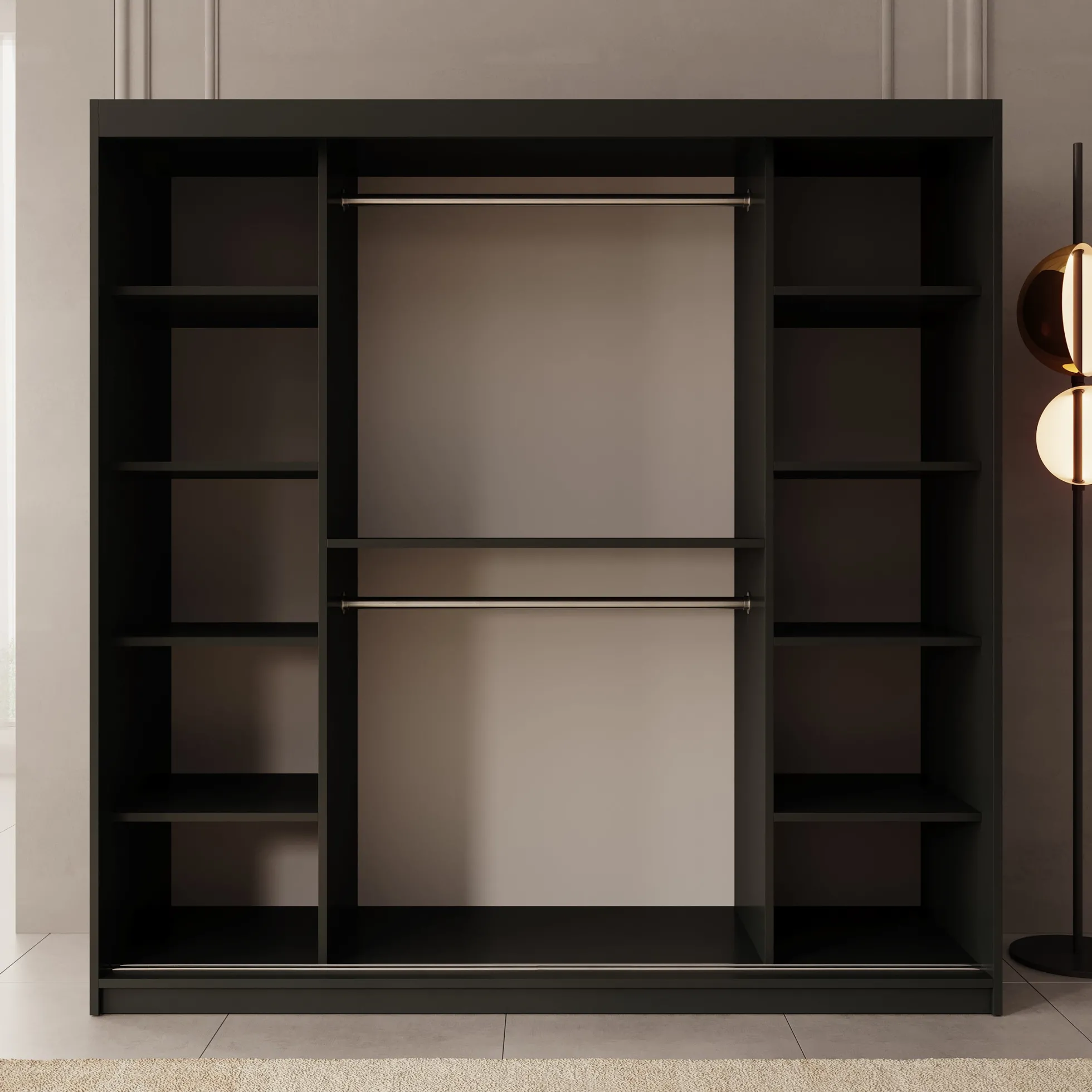 Azai - Kledingkast met schuifdeuren - Zwart - 200x62x200 cm