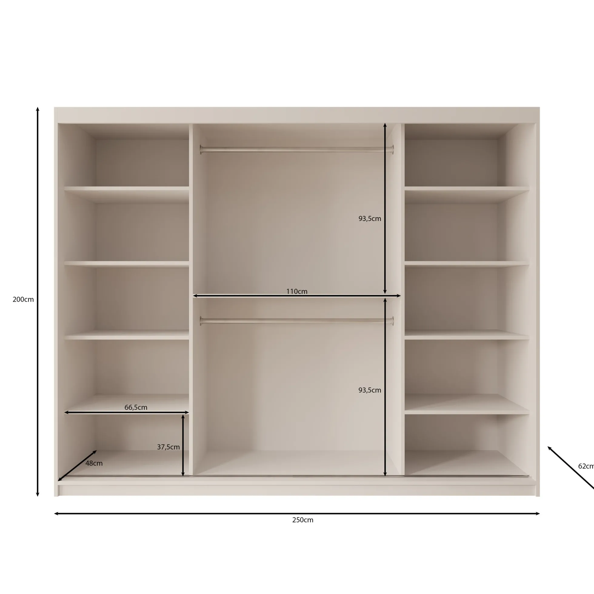 Azai - Kledingkast met schuifdeuren - Beige - 250x62x200 cm