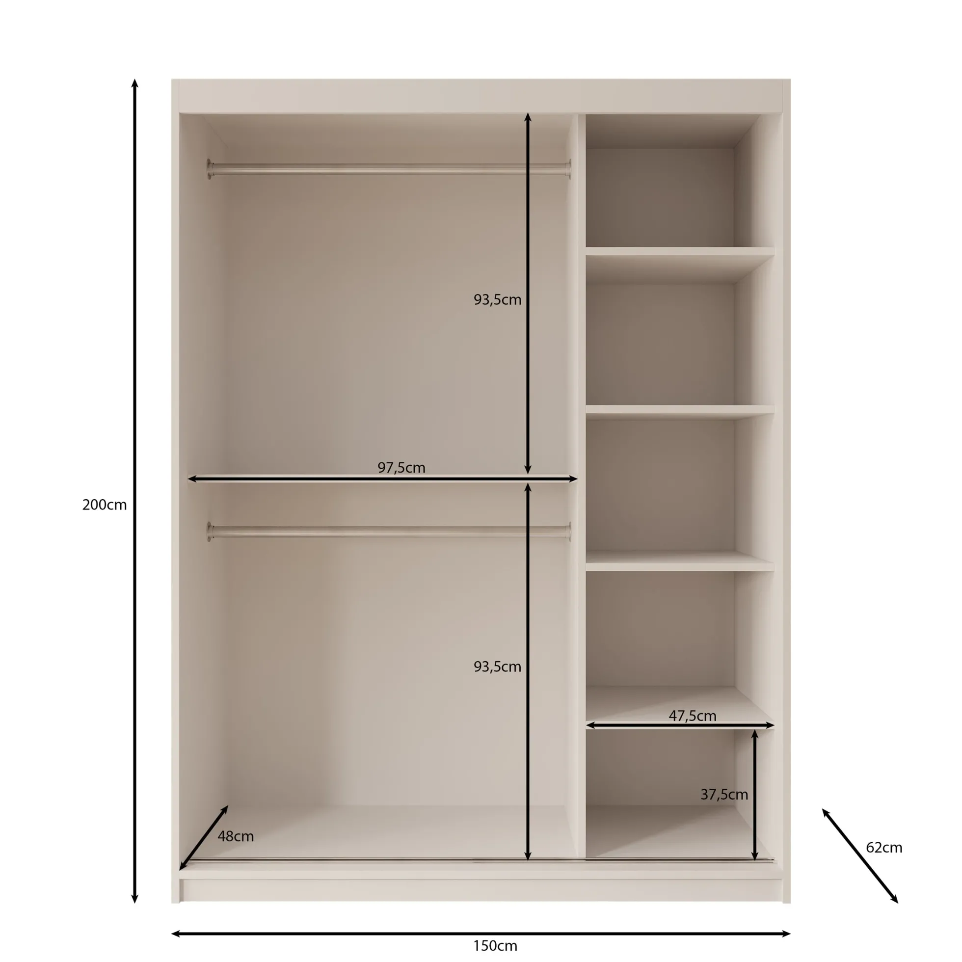 Azai - Kledingkast met schuifdeuren - Walnootpatroon - 150x62x200 cm
