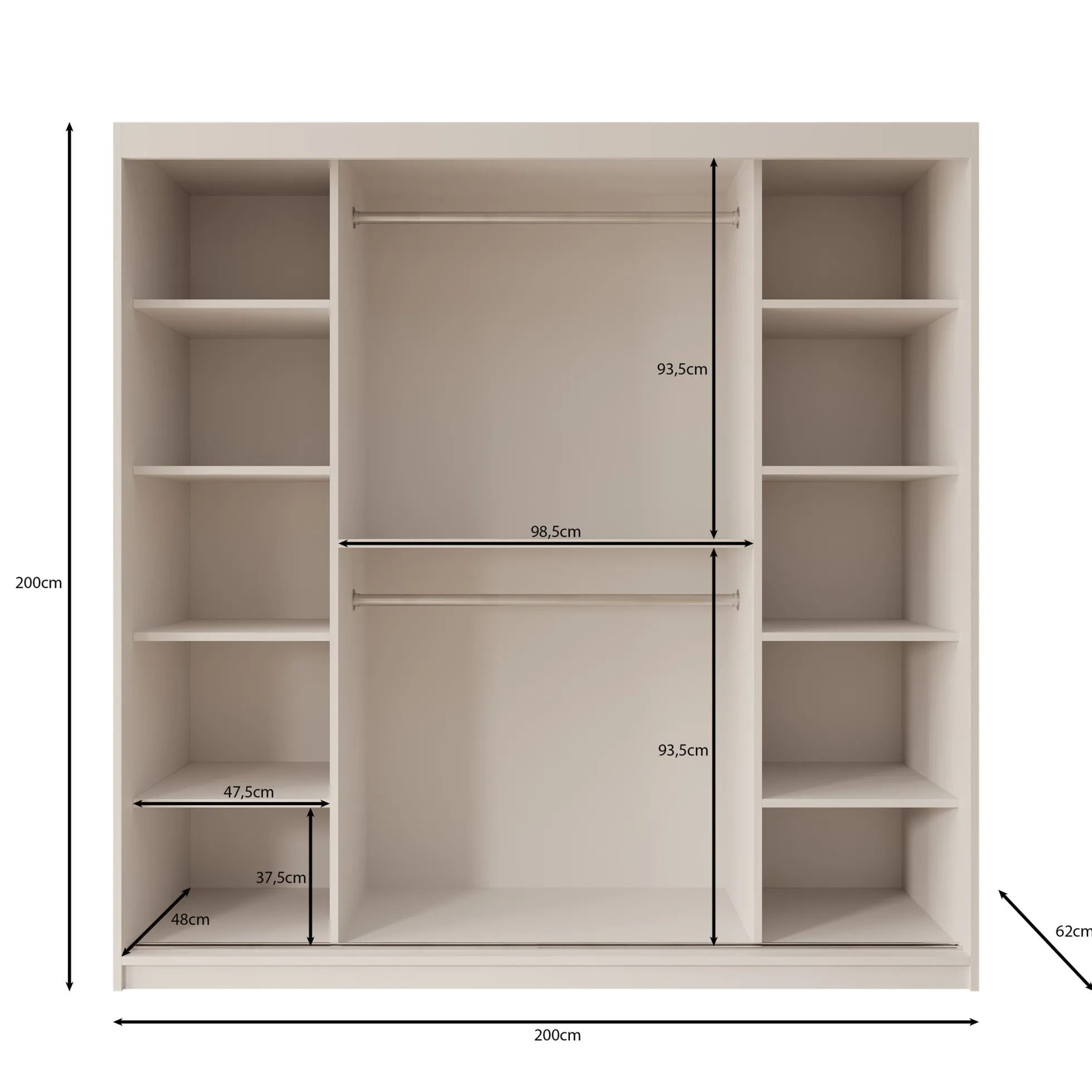 Azai - Kledingkast met schuifdeuren - Beige - 200x62x200 cm