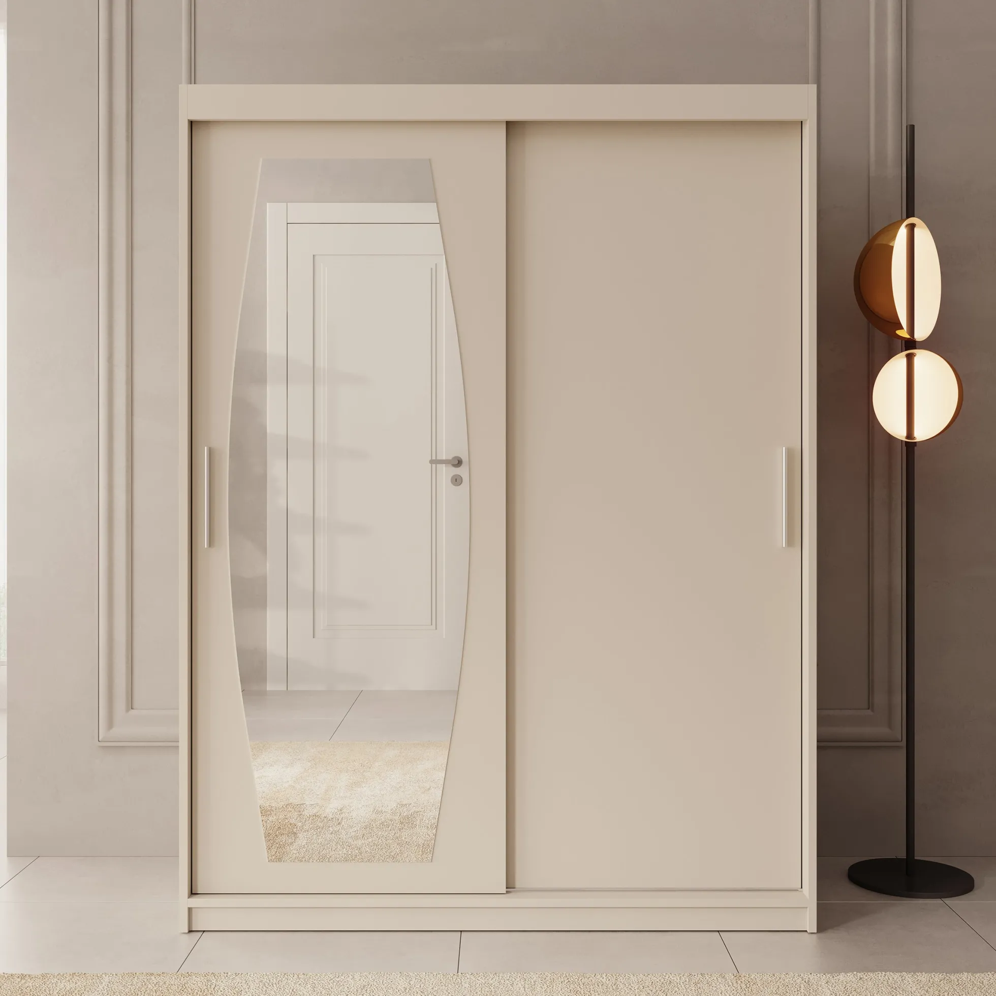 Azai - Kledingkast met schuifdeuren - Beige - 150x62x200 cm
