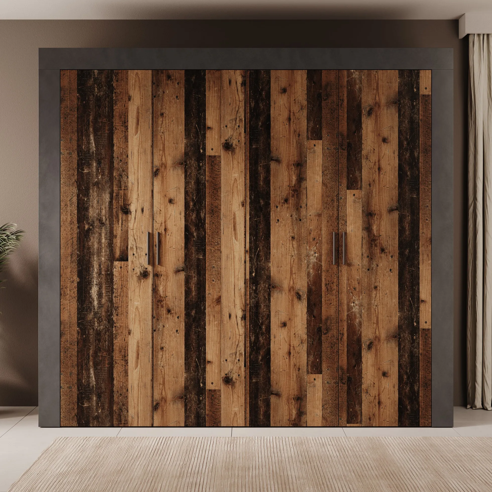 Azen - Kledingkast 4 deurs - Eikenpatroon - 230x54x211 cm