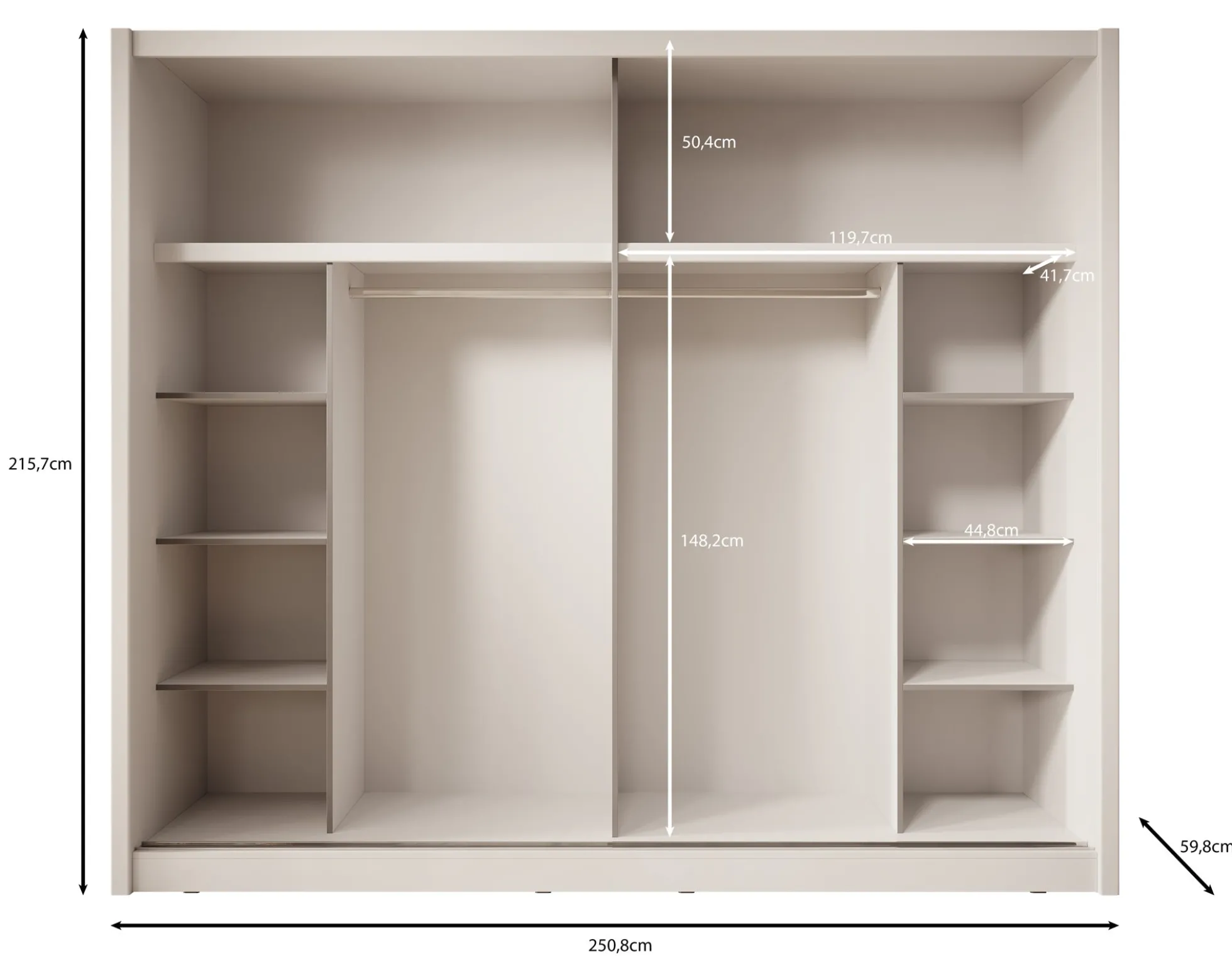 Azul - Kledingkast met schuifdeuren - Wit - 251x60x216 cm