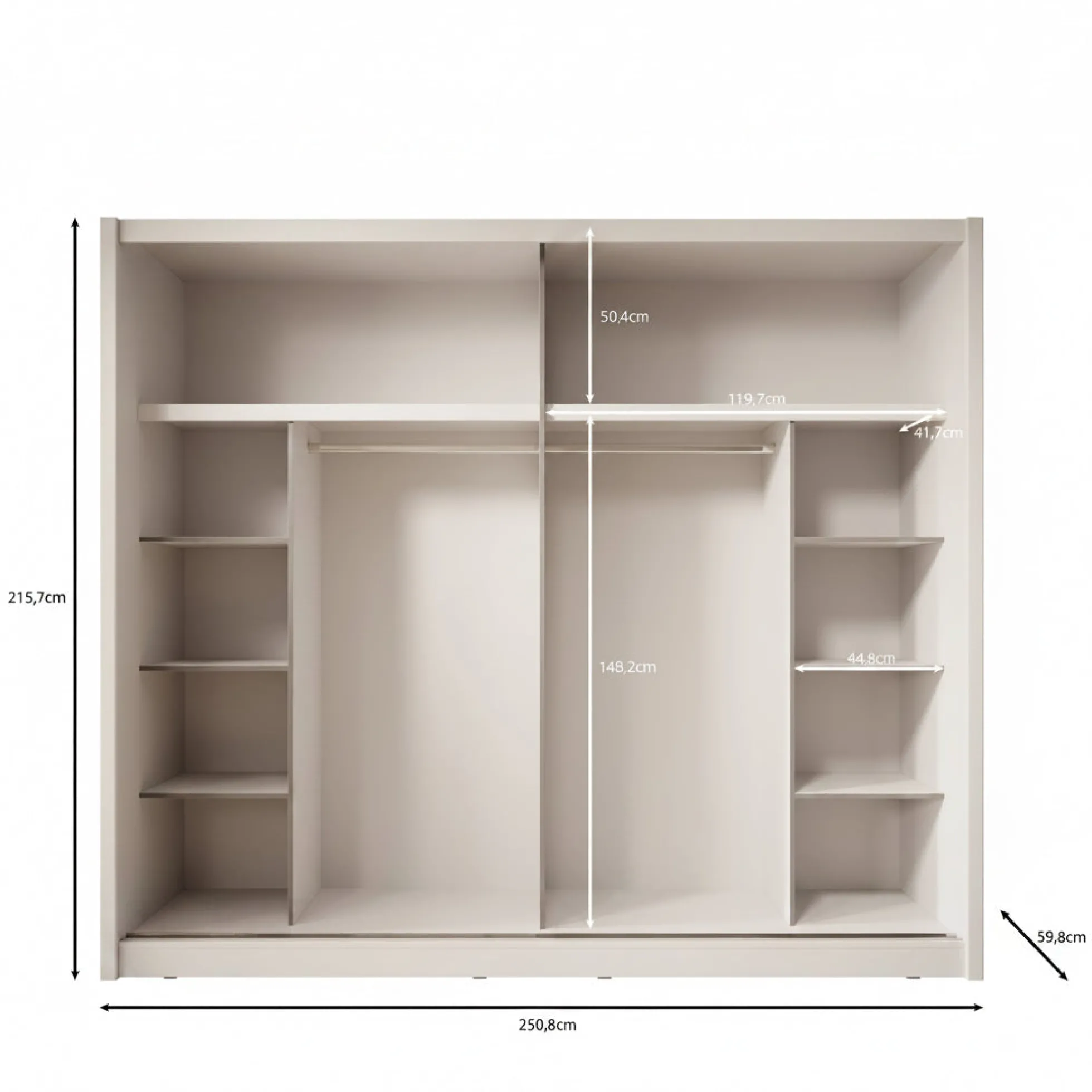 Azul - Kledingkast met schuifdeuren - Beige - 251x60x216 cm