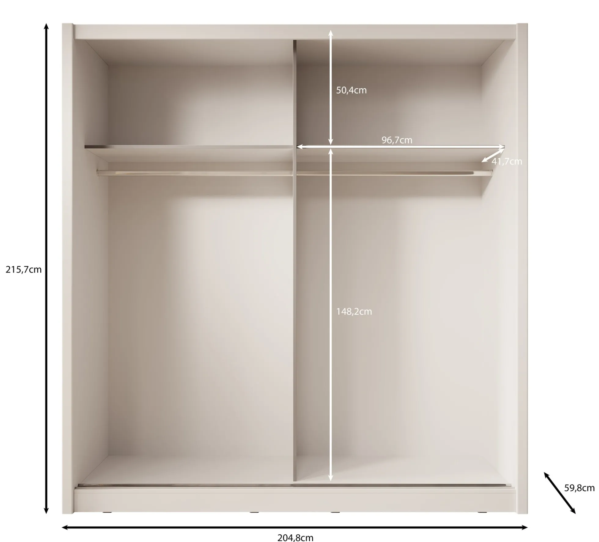 Azul - Kledingkast met schuifdeuren - Beige - 205x60x216 cm