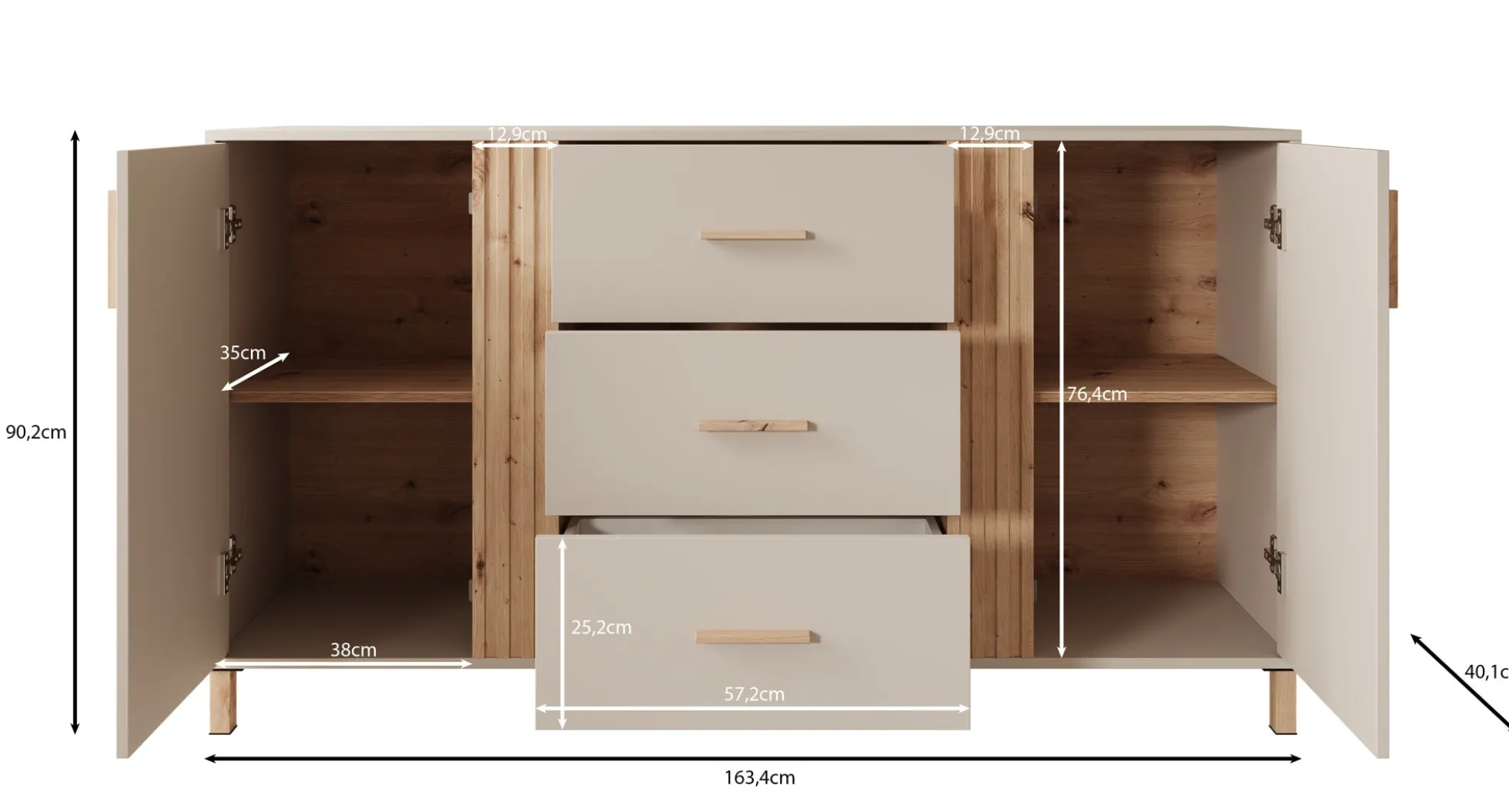 Bahia - Dressoir - Beige - 163x40x90 cm
