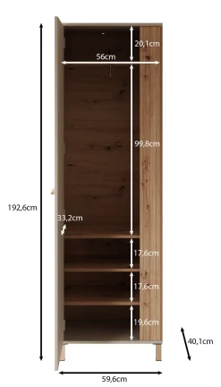 Bahia - Halkast met deur - Beige - 60x40x193 cm