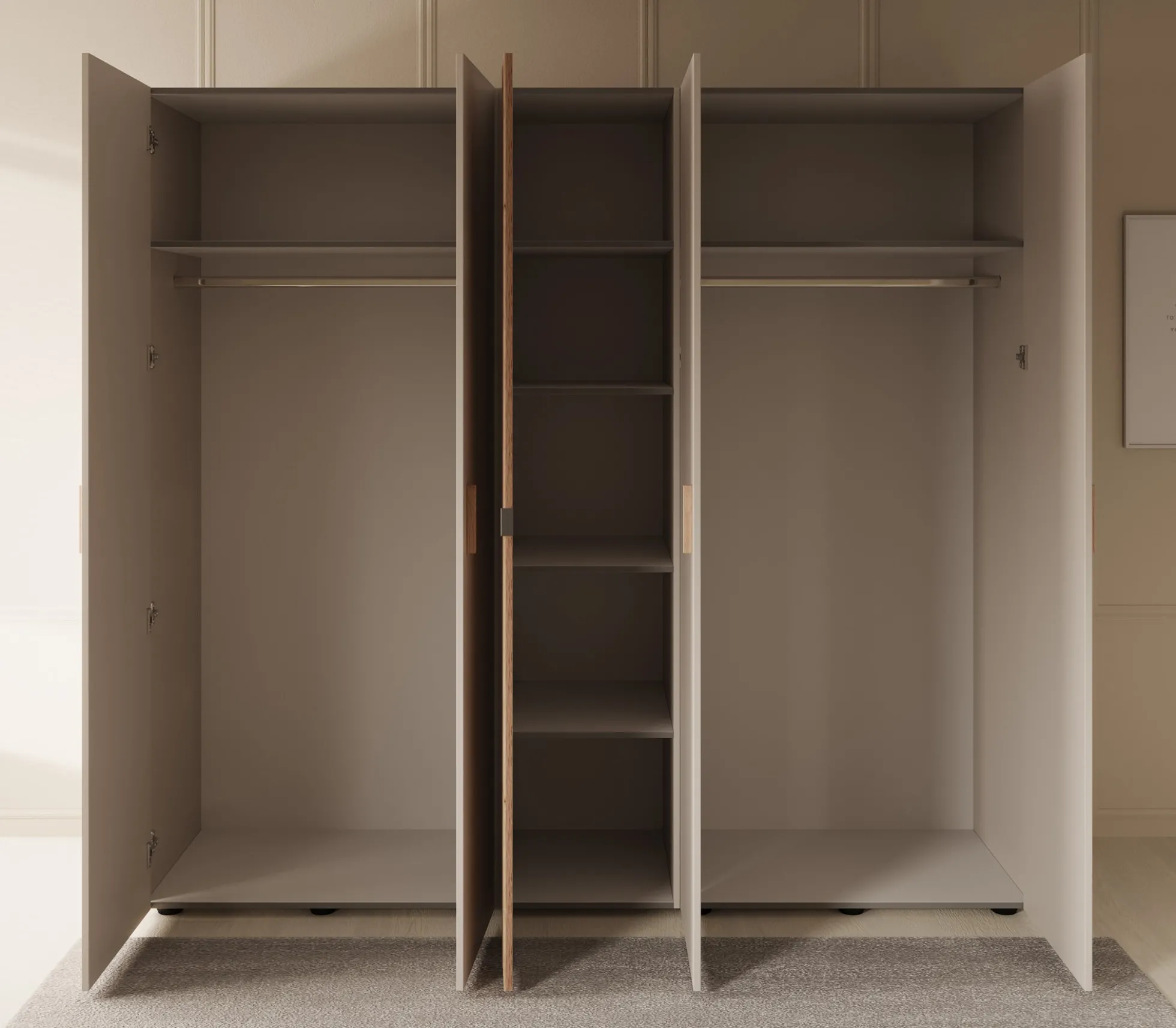 Bahia - Kledingkast 5-deurs - Beige - 224x56x207 cm