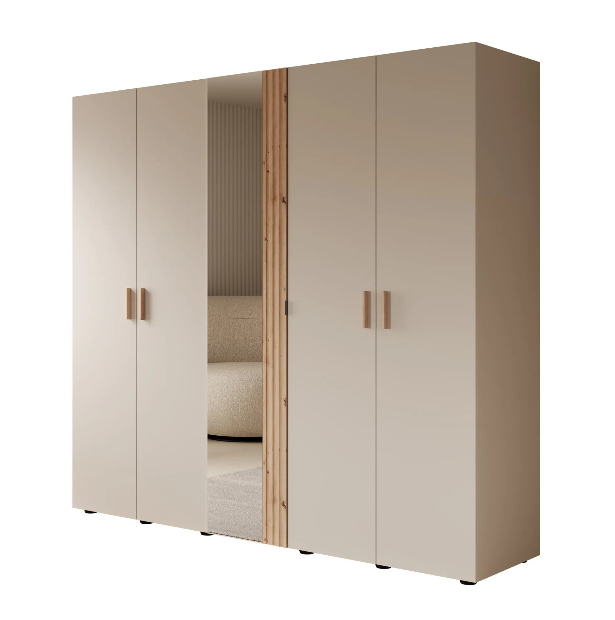 Bahia - Kledingkast 5-deurs - Beige - 224x56x207 cm