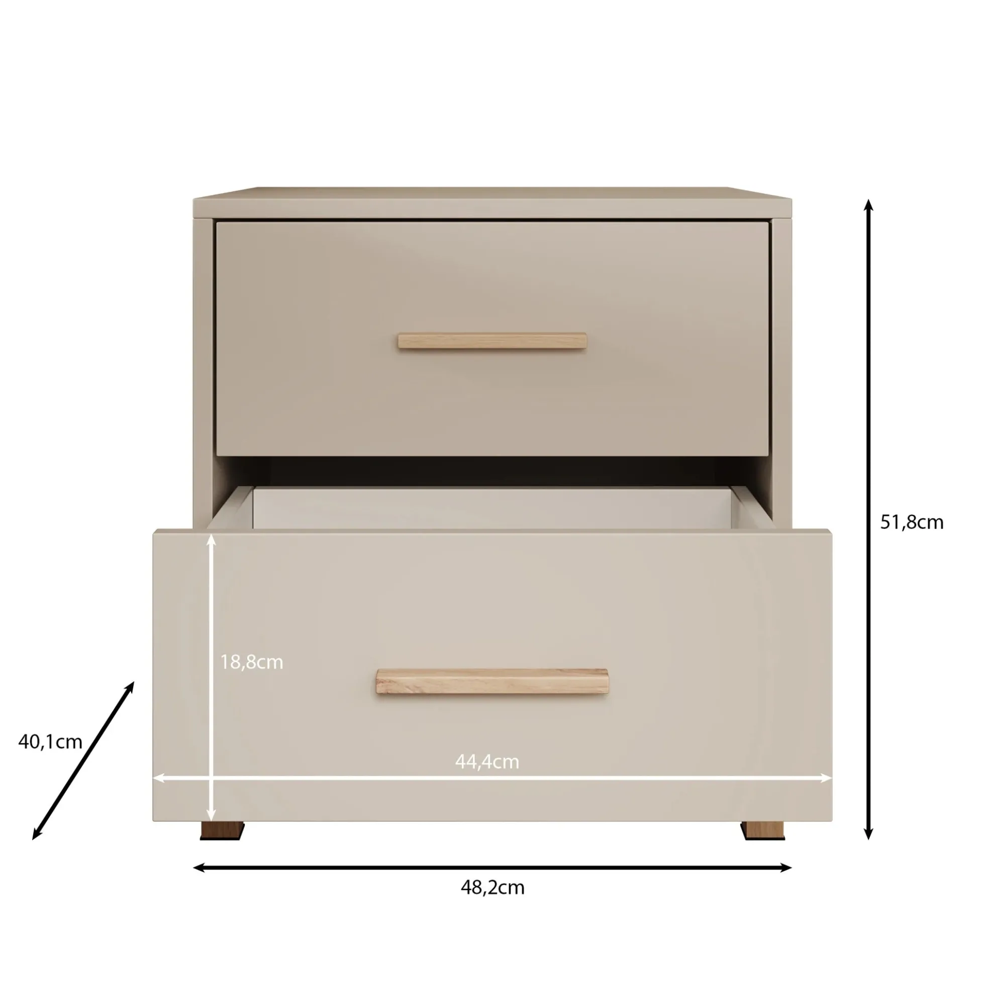 Bahia - Nachtkastje 2 lades - Beige - 48x40x52 cm