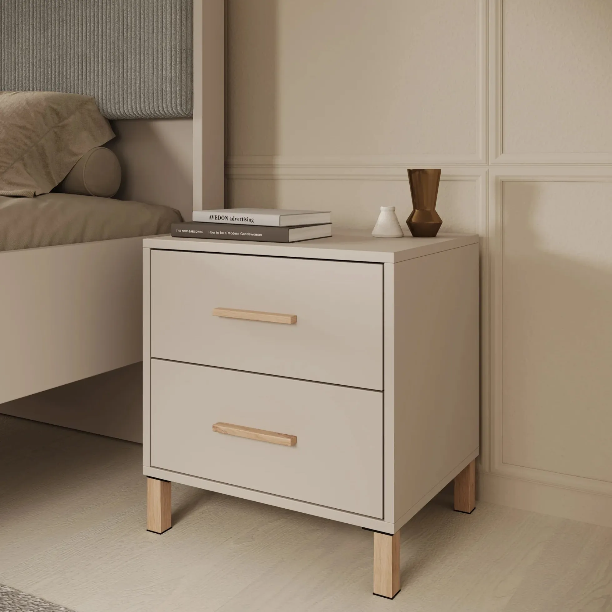 Bahia - Nachtkastje 2 lades - Beige - 48x40x52 cm