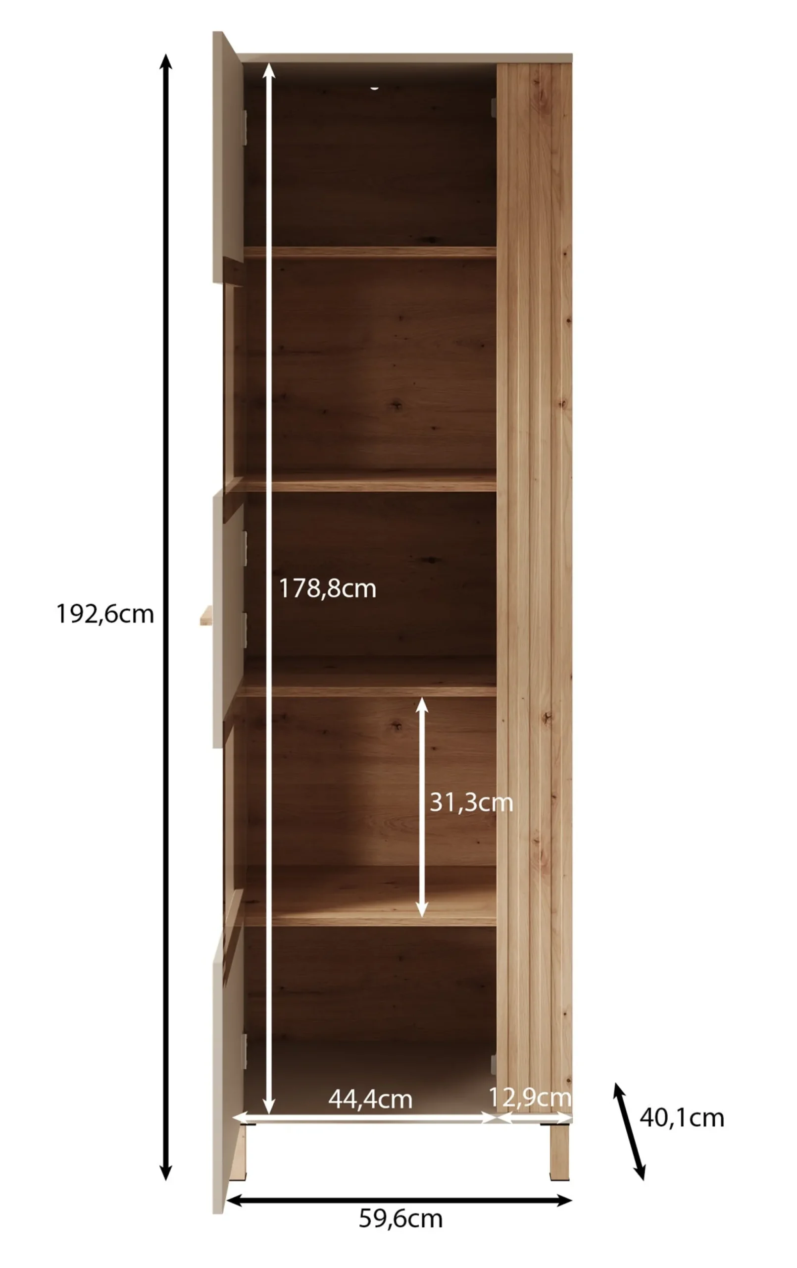 Bahia - Vitrinekast - Beige - 60x40x193 cm