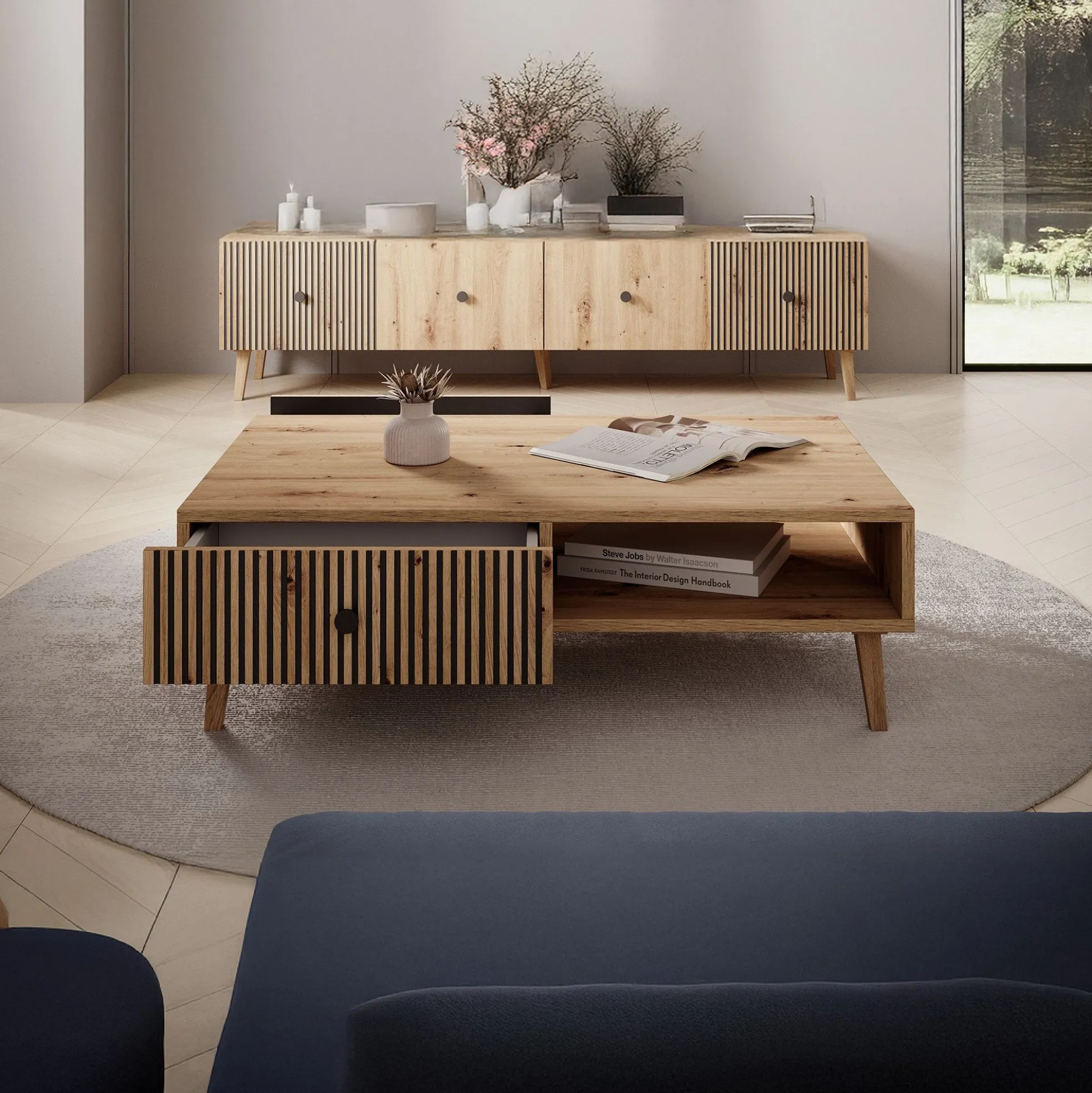 Bali - Salontafel met 2 lades - Eiken - 102x67x32 cm