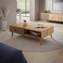 Bali - Salontafel met 2 lades - Eiken - 102x67x32 cm