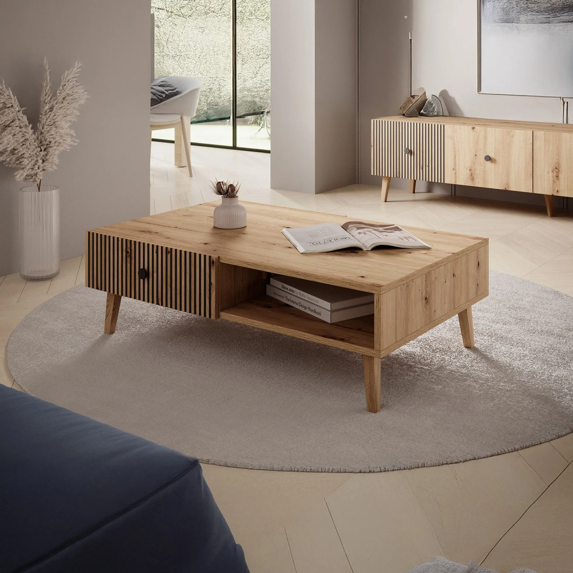 Bali - Salontafel met 2 lades - Eiken - 102x67x32 cm