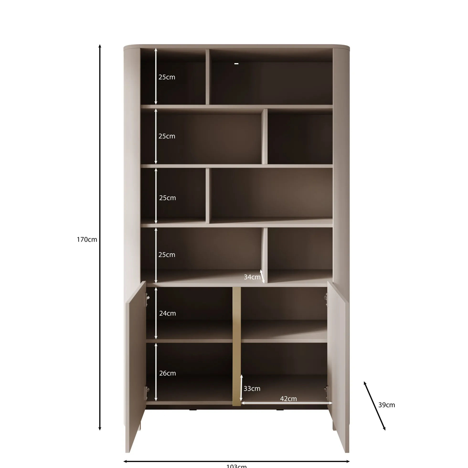 Barbados - Boekenkast - Beige - 103x39x170 cm