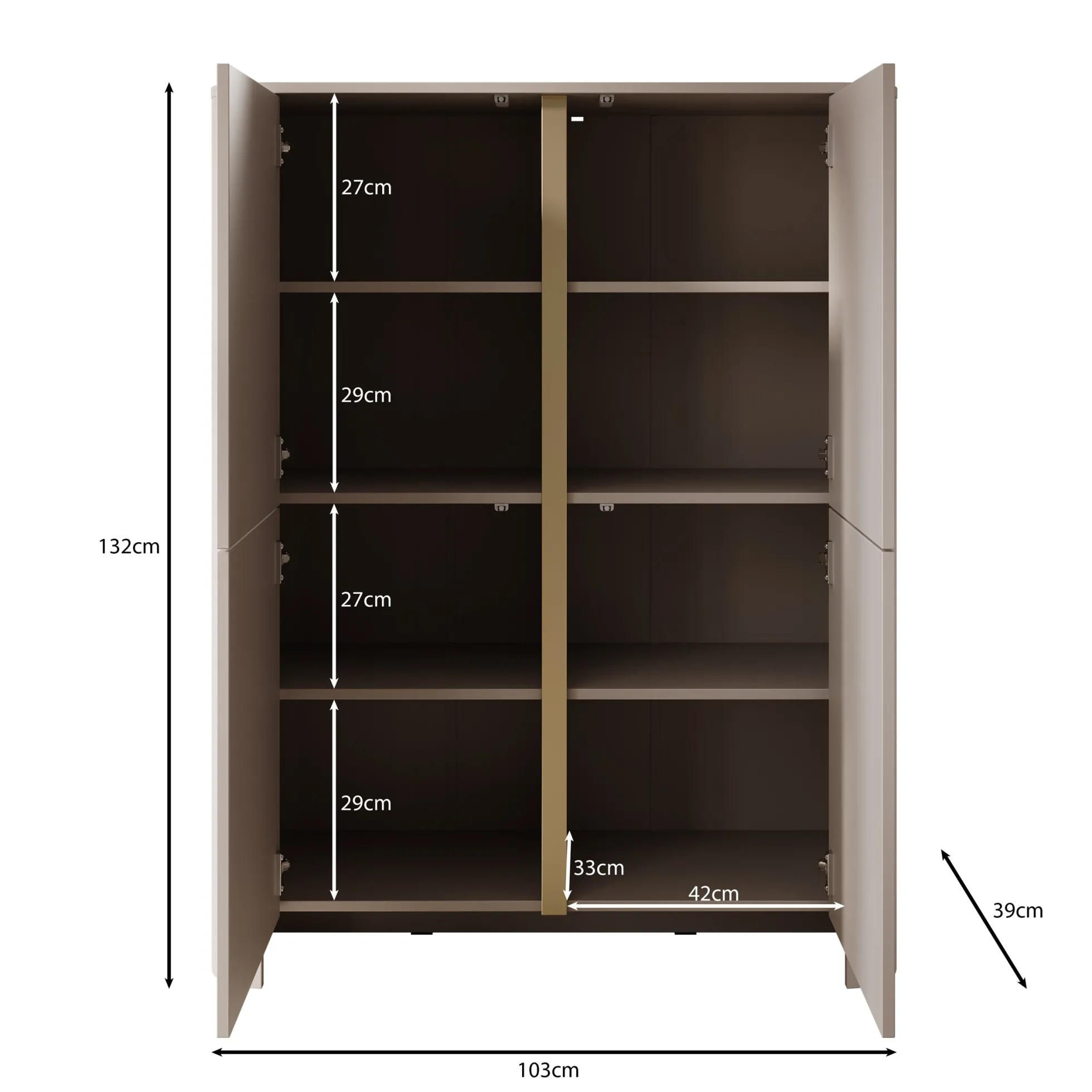 Barbados - Dressoir - Beige - 103x39x132 cm