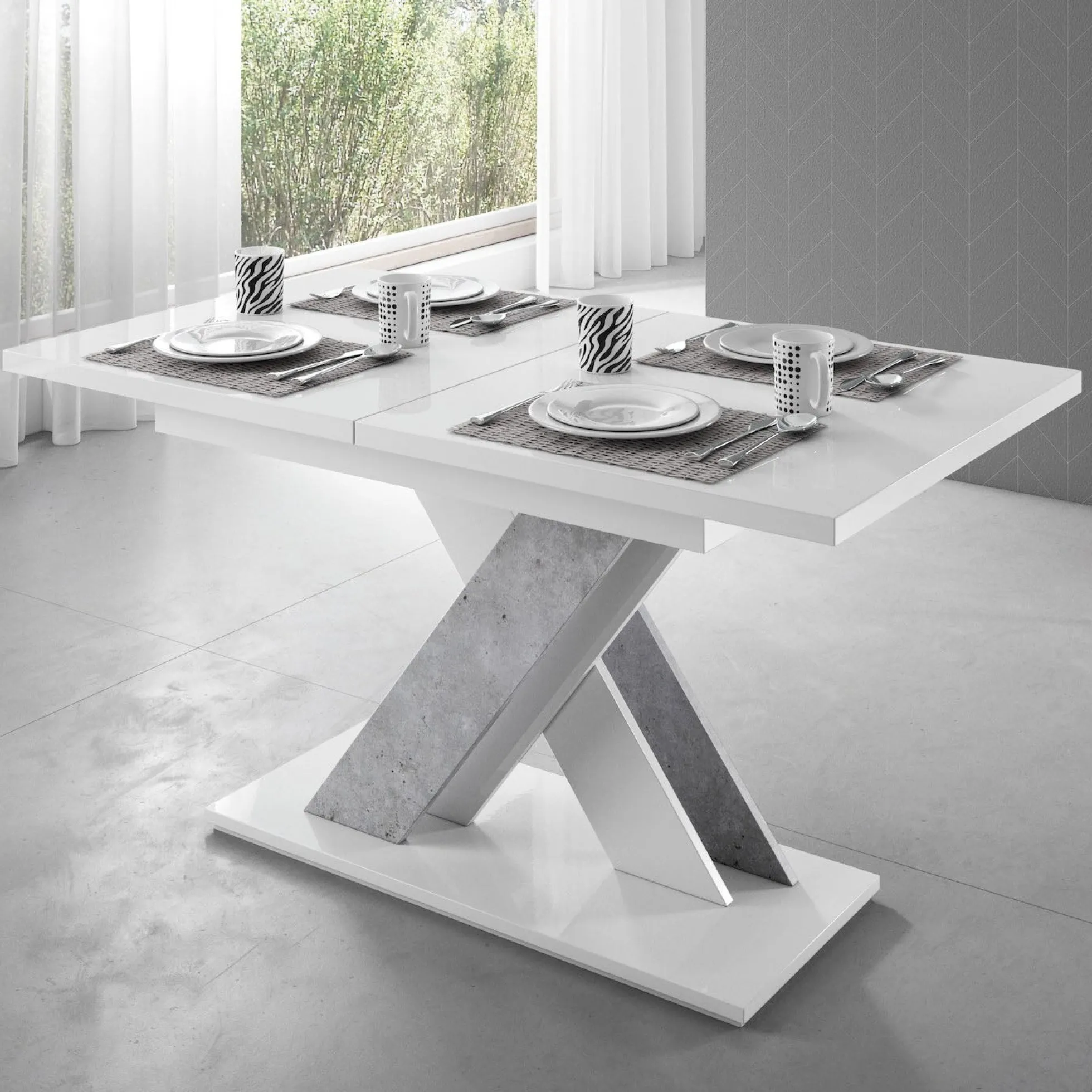 Bari - Eetkamertafel - Wit/betonlook - 140x80x75 cm