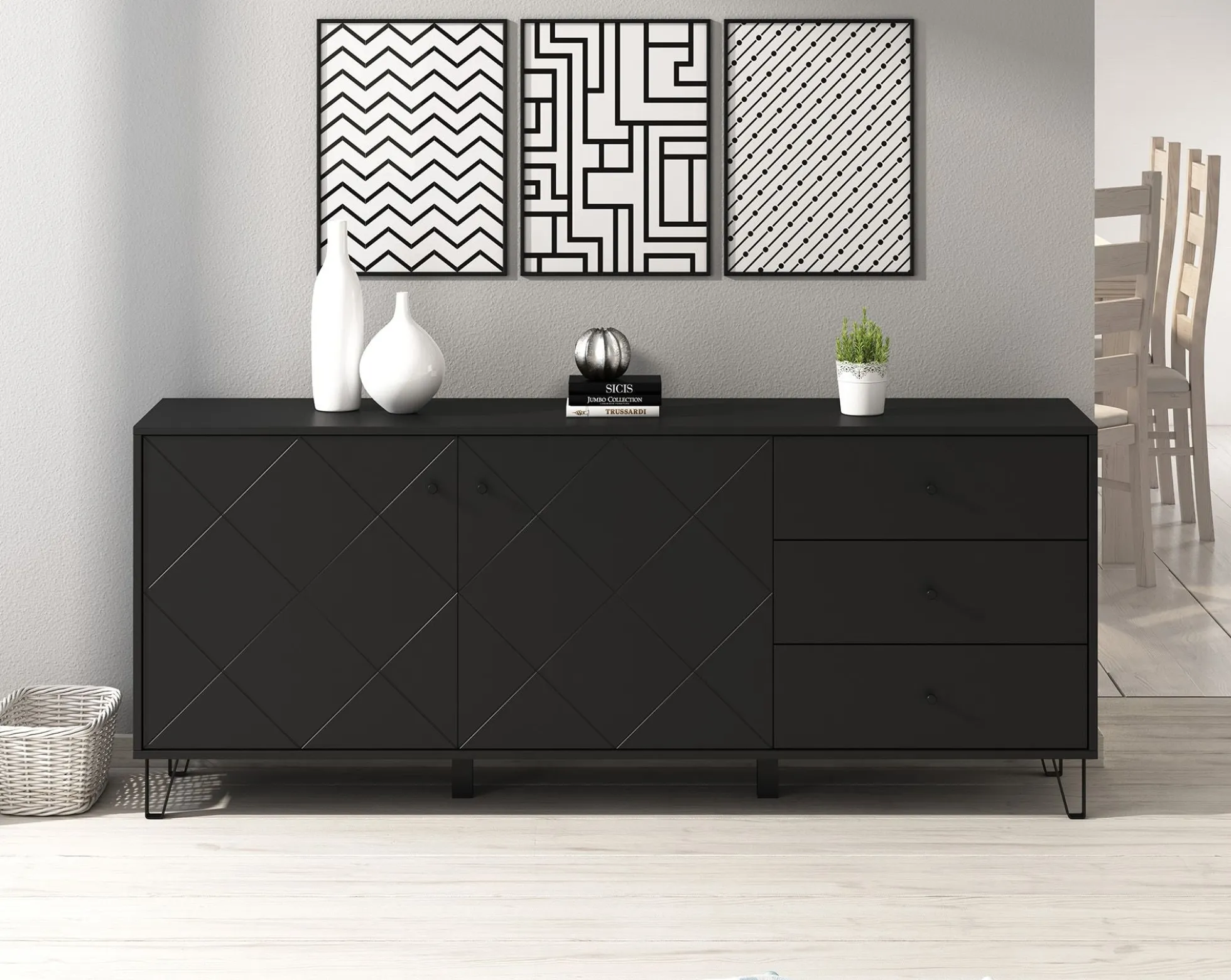 Barlo - Dressoir - Mat zwart - 183x40x75 cm