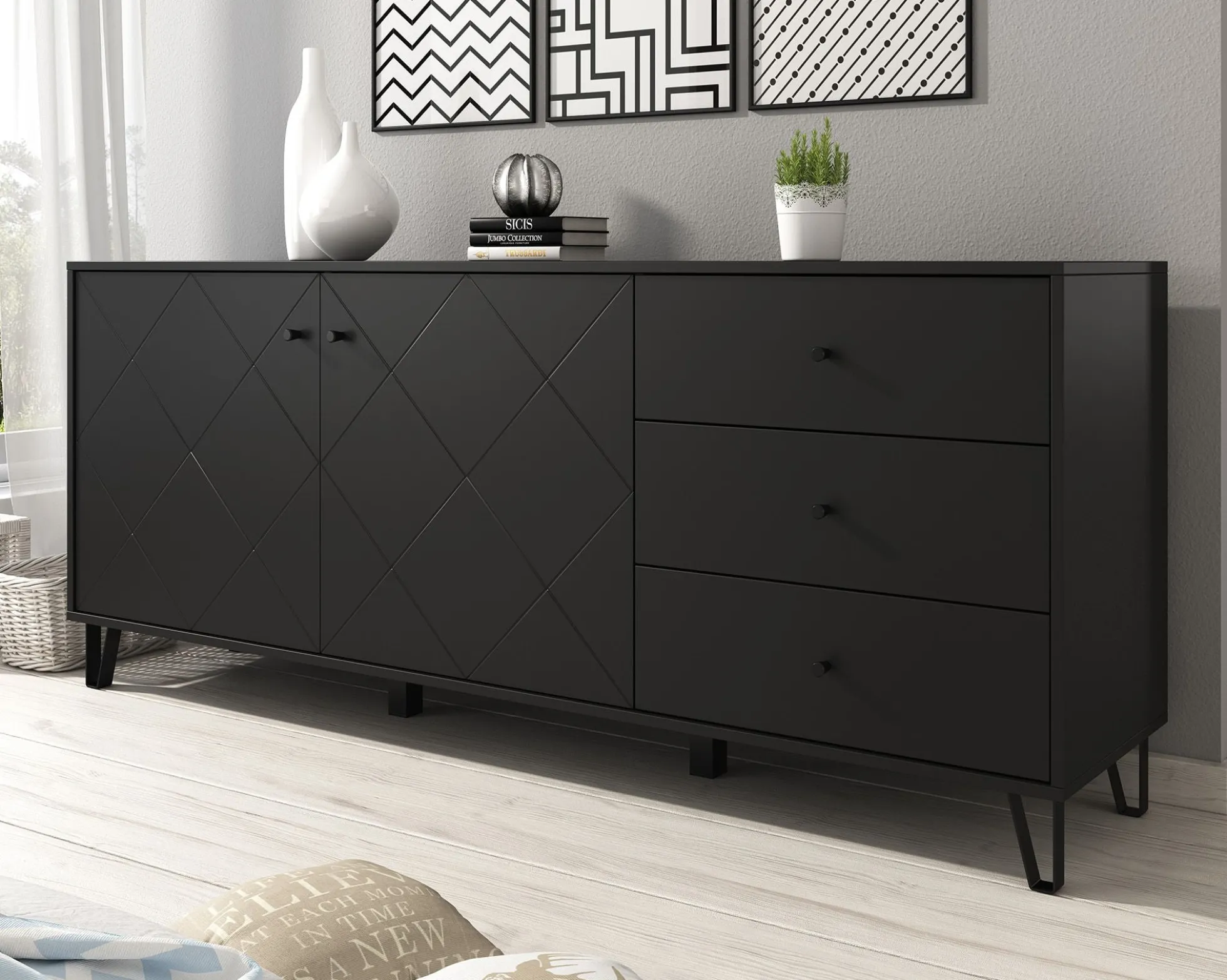 Barlo - Dressoir - Mat zwart - 183x40x75 cm