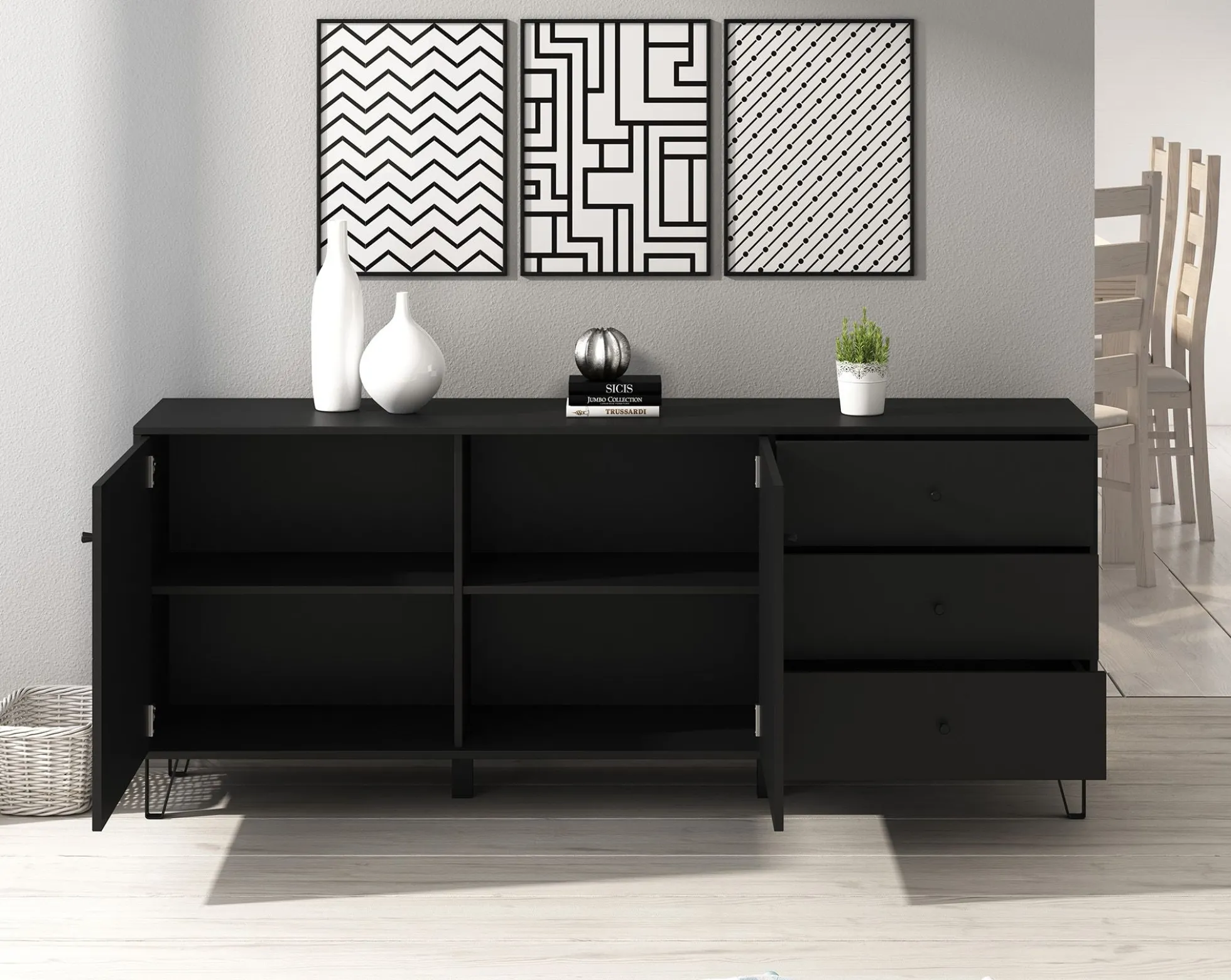 Barlo - Dressoir - Mat zwart - 183x40x75 cm