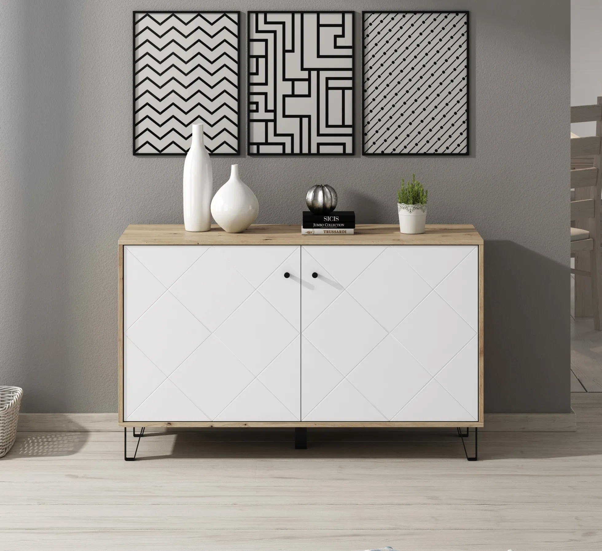 Barlo - Dressoir - Wit - Eiken - 123x40x75 cm