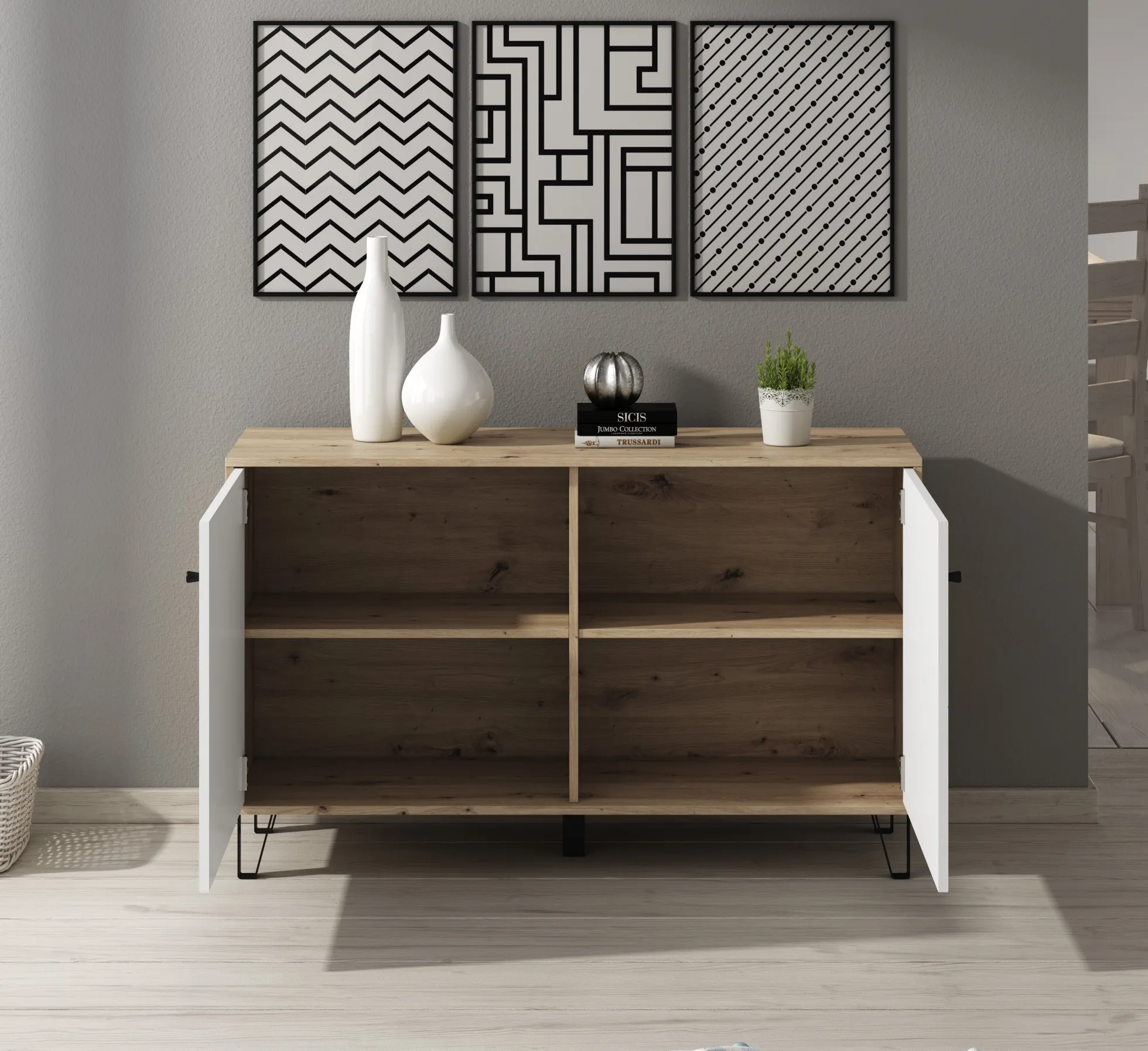 Barlo - Dressoir - Wit - Eiken - 123x40x75 cm